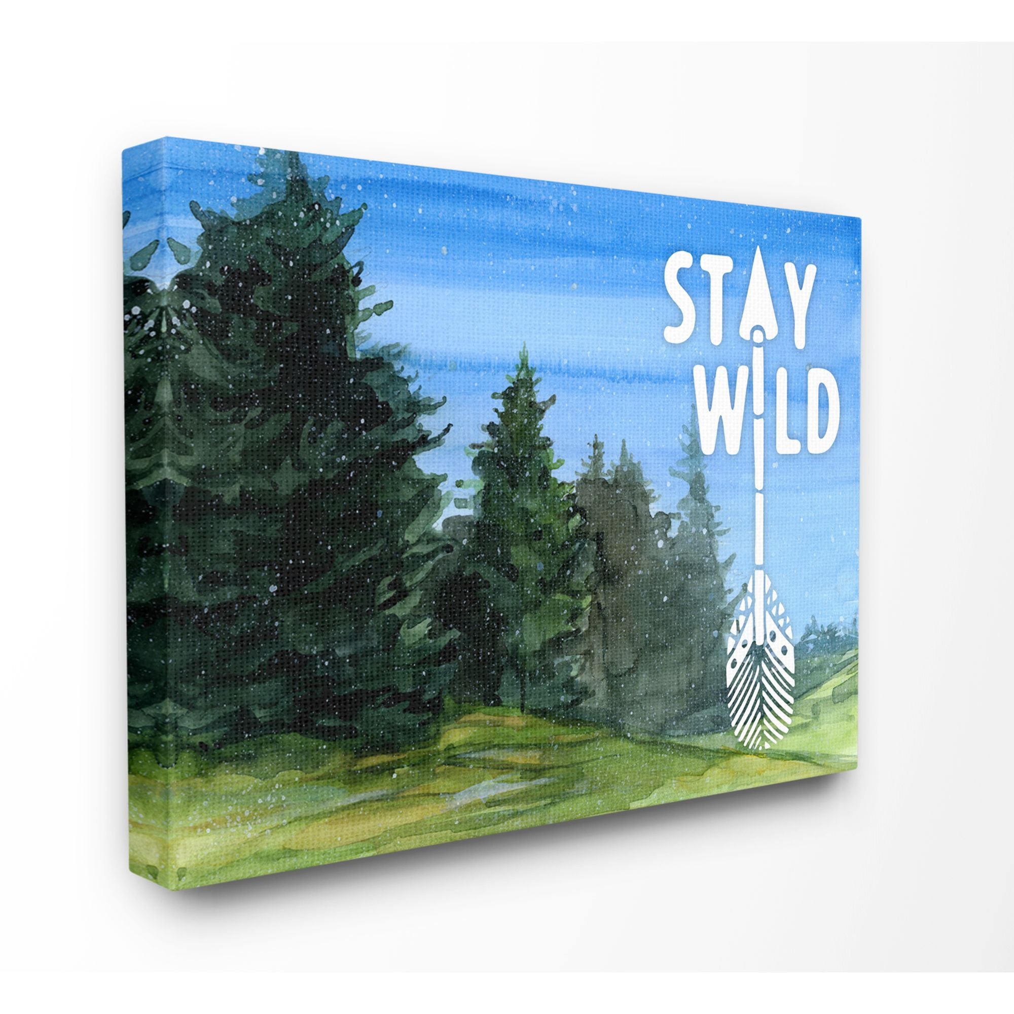 Stupell Industries Stay Wild Forest Landscape Blue Green Word Painting Canvas Wall Art by The Saturday Evening Post, image size:2000x2000