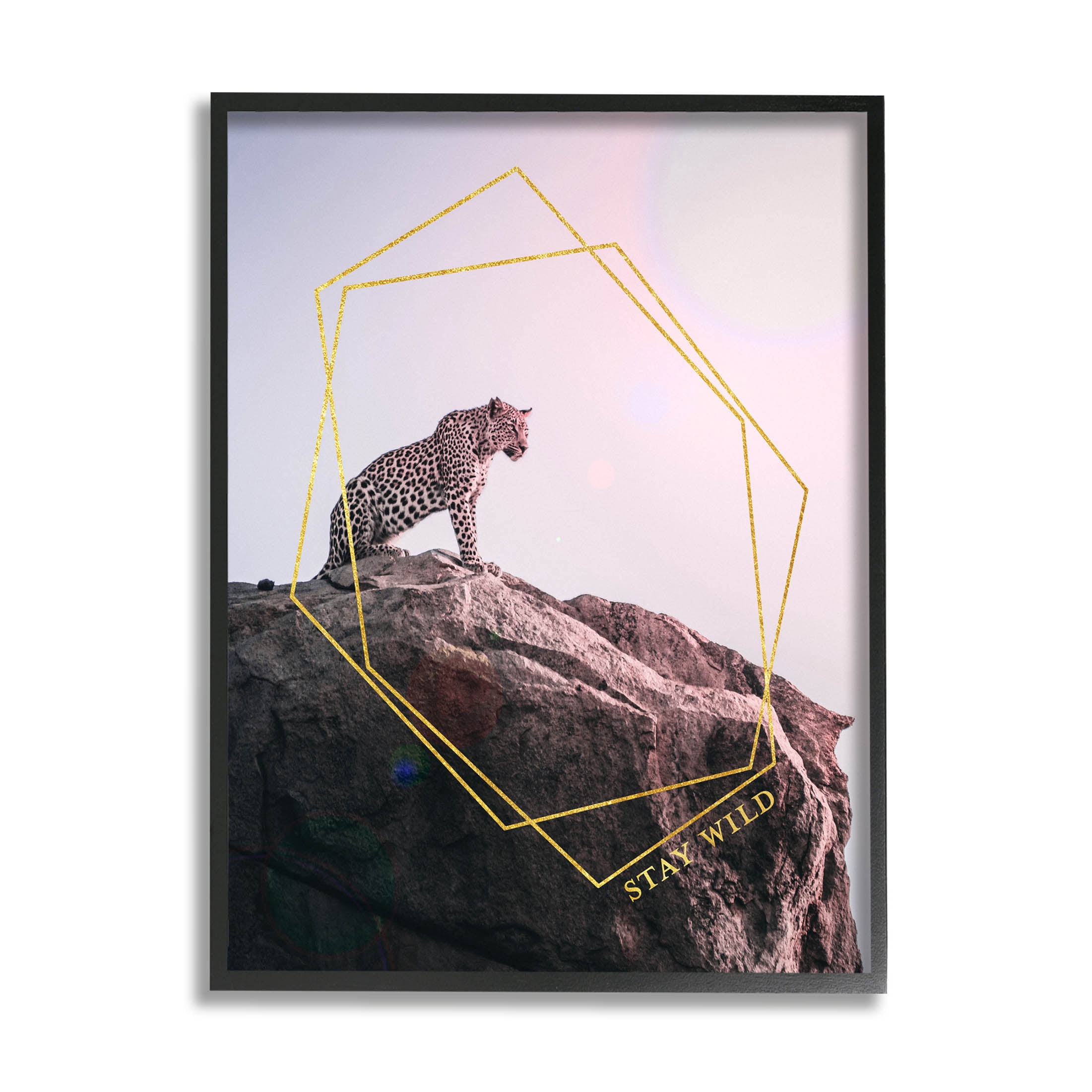 Stupell Industries Stay Wild Glam Leopard Graphic Art Black Framed Art Print Wall Art, Design by K. Kaufman