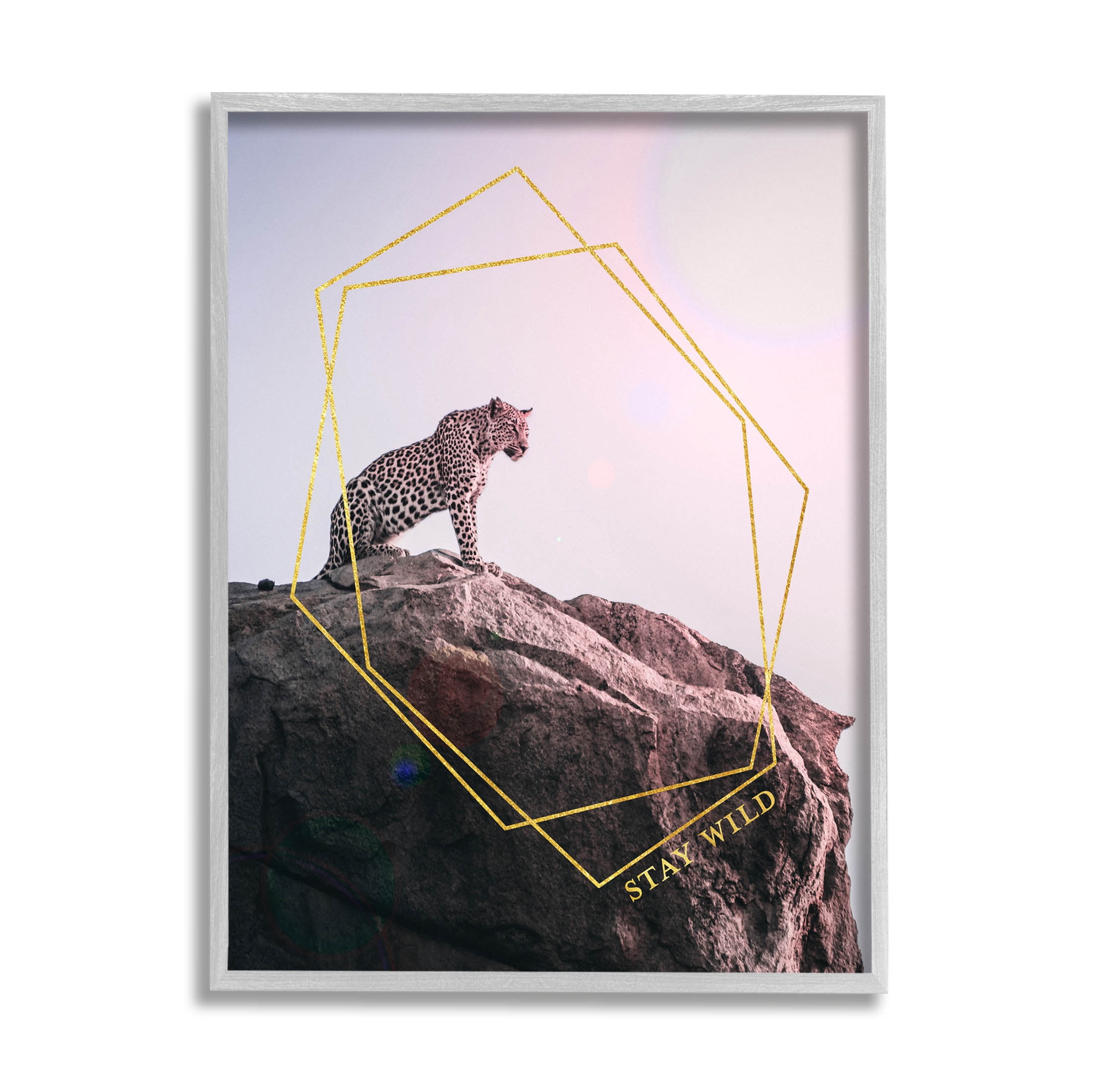 Stupell Industries Stay Wild Glam Leopard Graphic Art Gray Framed Art Print Wall Art, Design by K. Kaufman