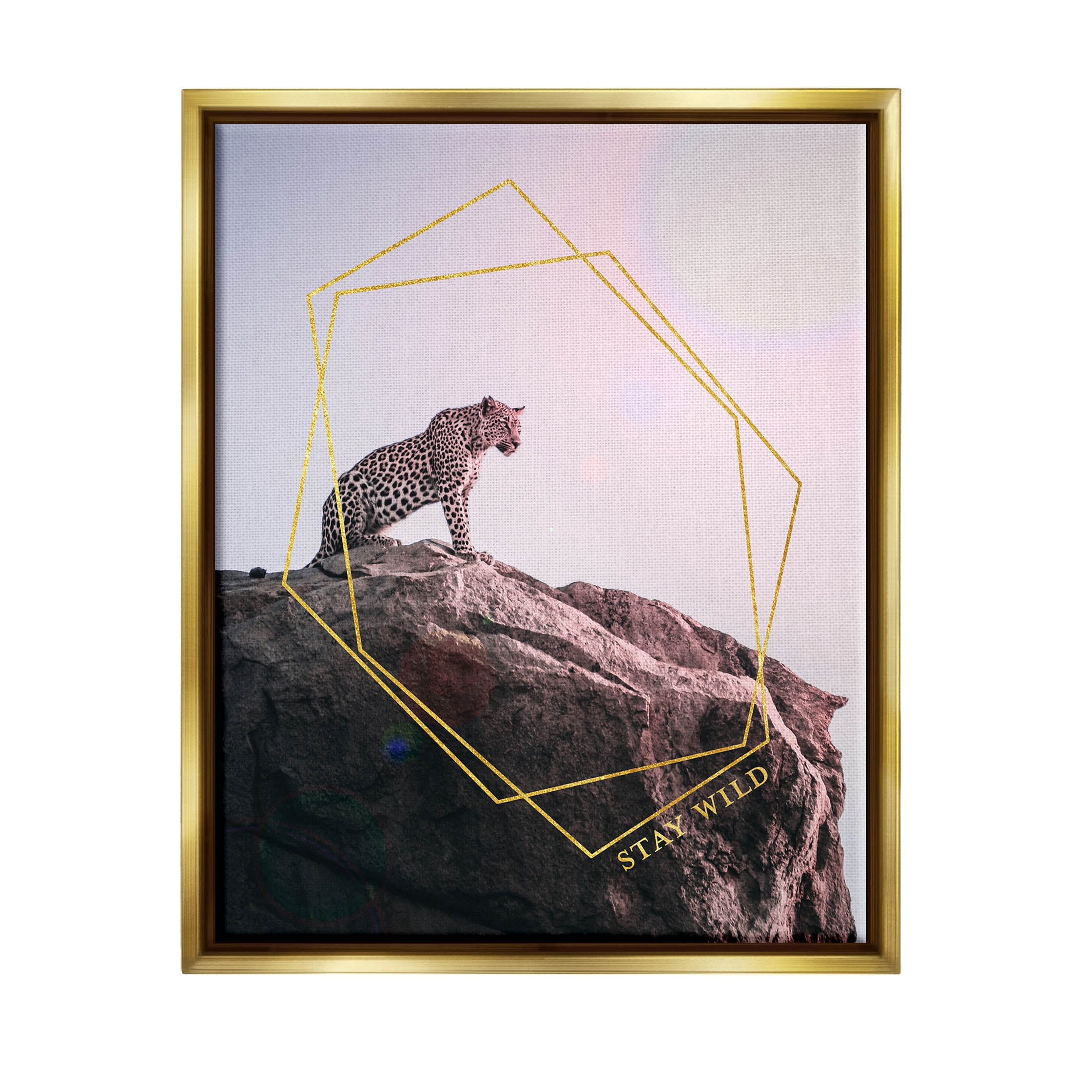 Stupell Industries Stay Wild Glam Leopard Graphic Art Metallic Gold Floating Framed Canvas Print Wall Art, Design by K. Kaufman