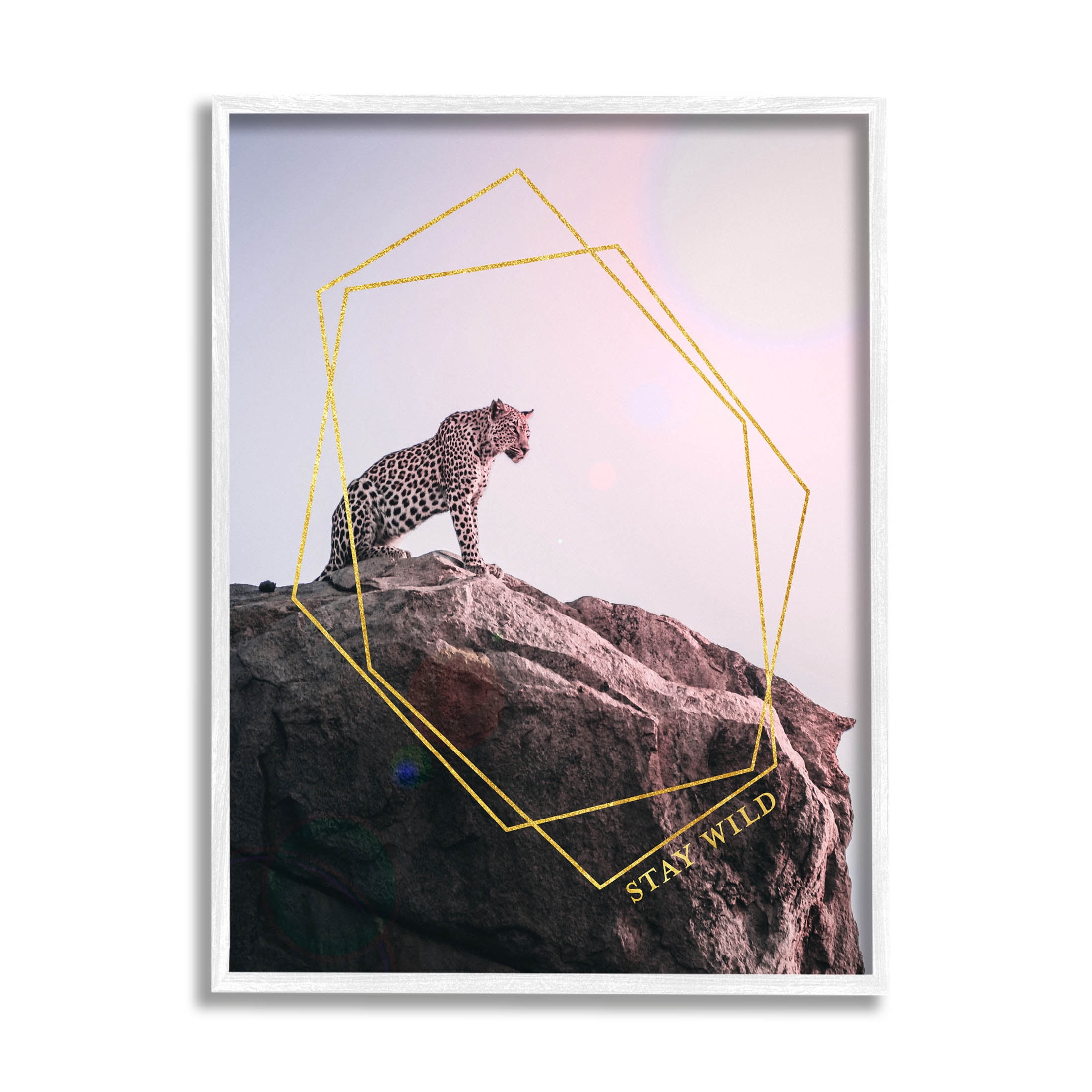 Stupell Industries Stay Wild Glam Leopard Graphic Art White Framed Art Print Wall Art, Design by K. Kaufman