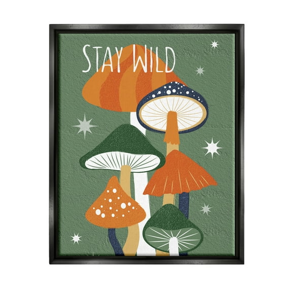 Stupell Industries Stay Wild Mushrooms Pattern Botanical & Floral Painting Black Floater Framed Canvas Art Print Wall Art, 17 x 21