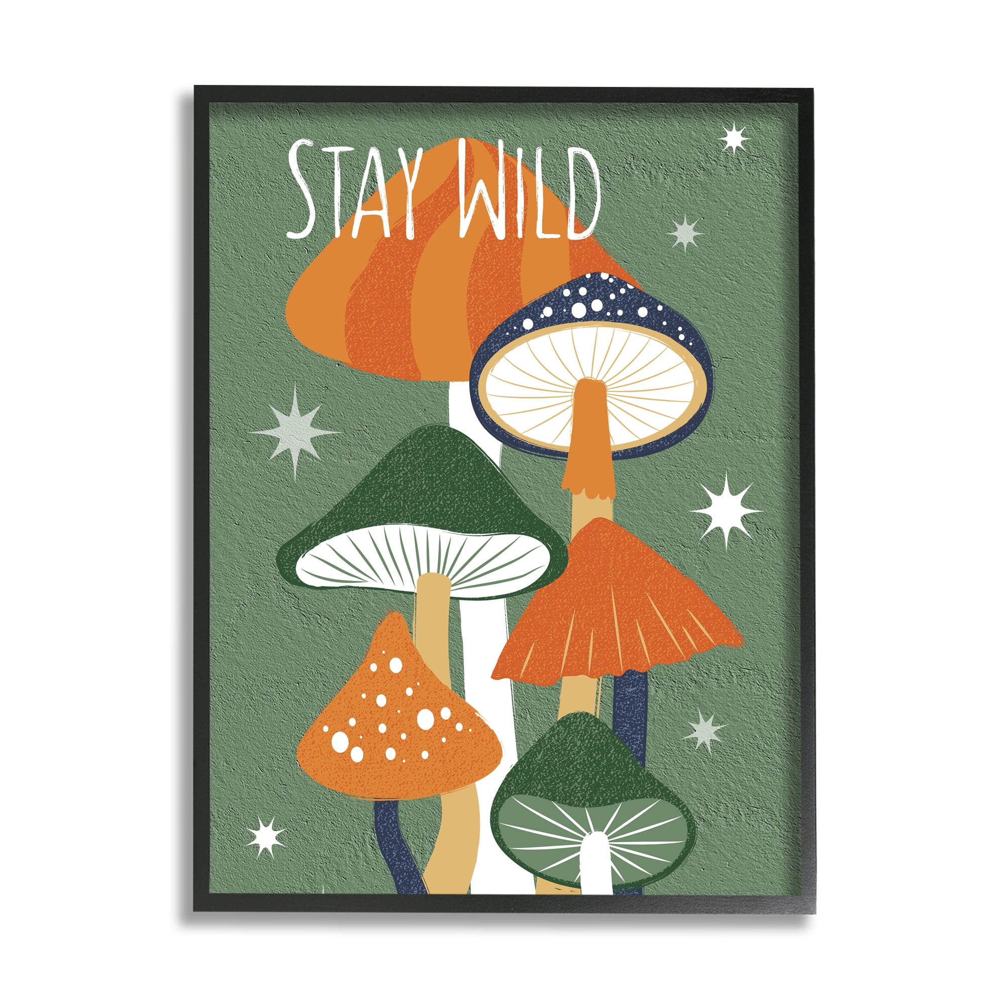 Stupell Industries Stay Wild Mushrooms Pattern Botanical & Floral Painting Black Framed Art Print Wall Art, 24 x 30