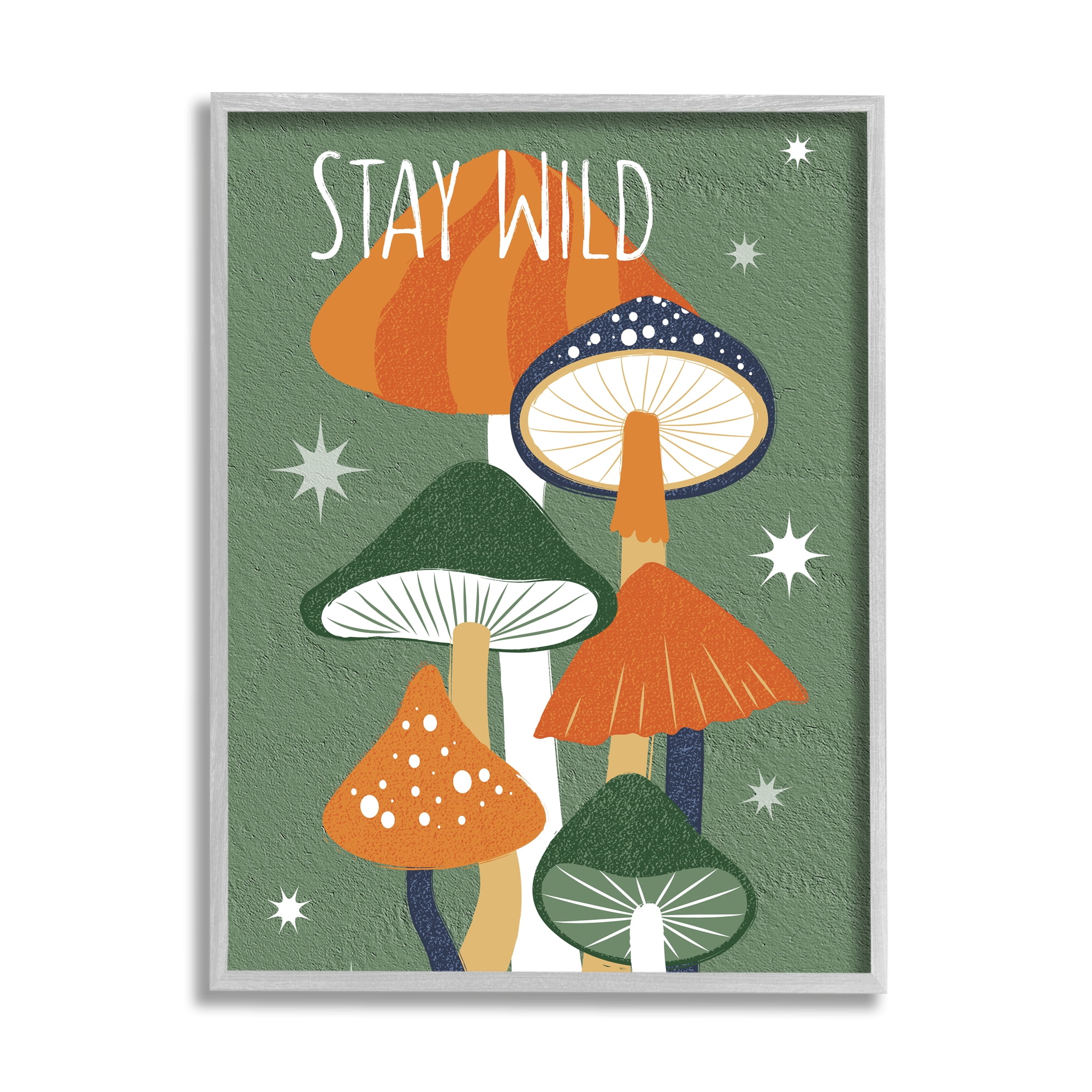 Stupell Industries Stay Wild Mushrooms Pattern Botanical & Floral Painting Gray Framed Art Print Wall Art, 16 x 20