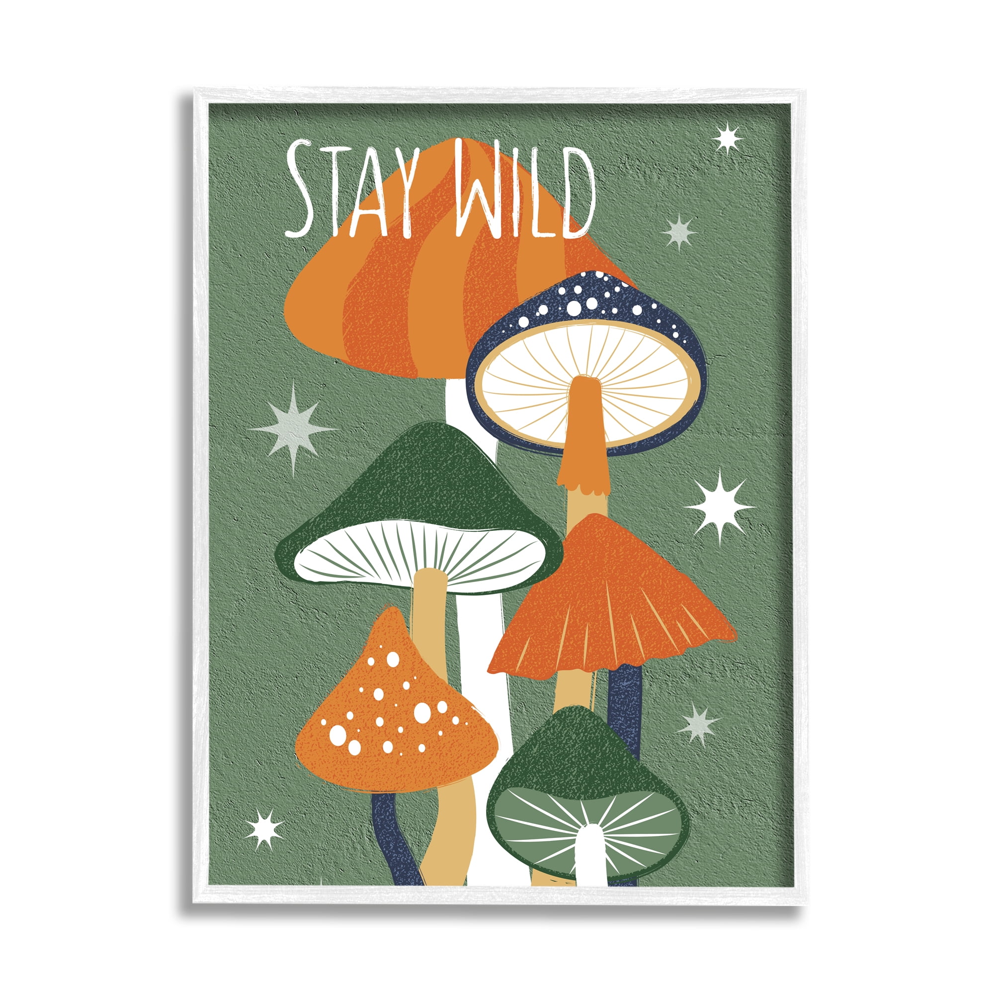 Stupell Industries Stay Wild Mushrooms Pattern Botanical & Floral Painting White Framed Art Print Wall Art, 16 x 20