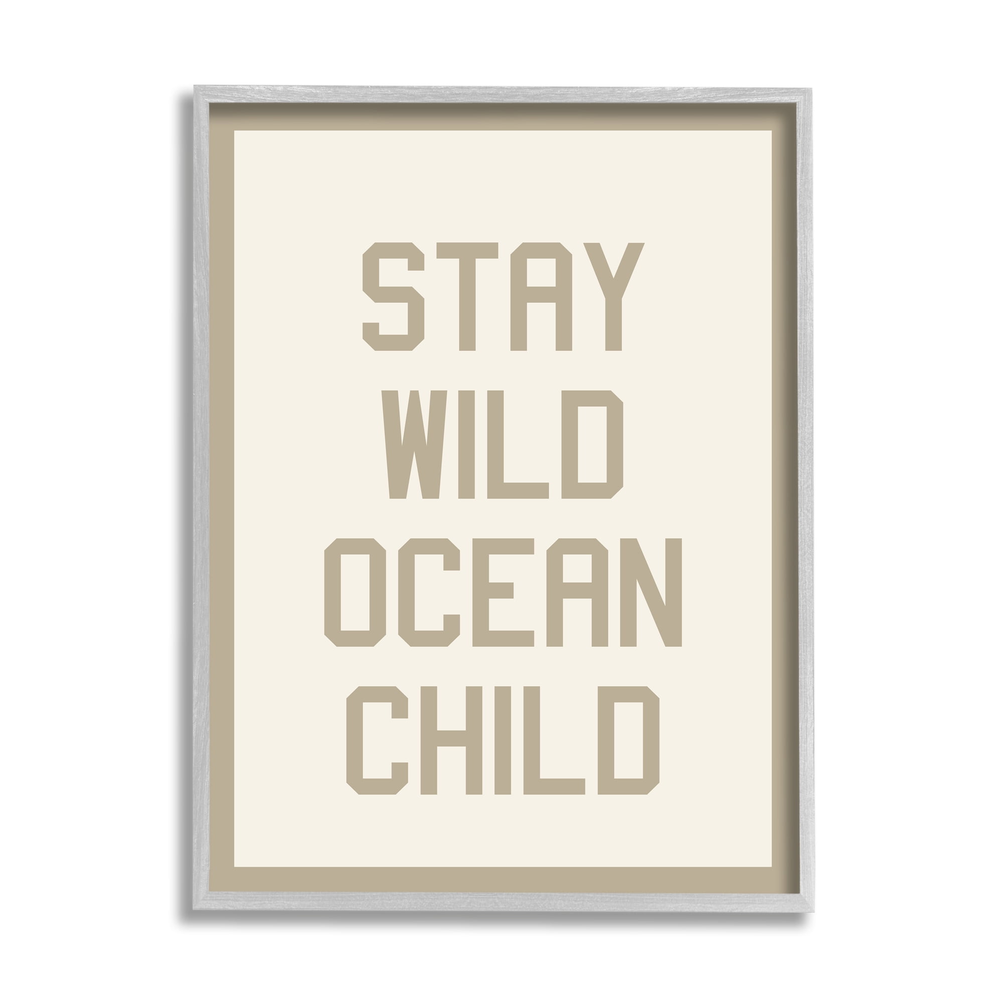 Stupell Industries Stay Wild Ocean Child Inspirational Painting Gray Framed Art Print Wall Art, 16 x 20