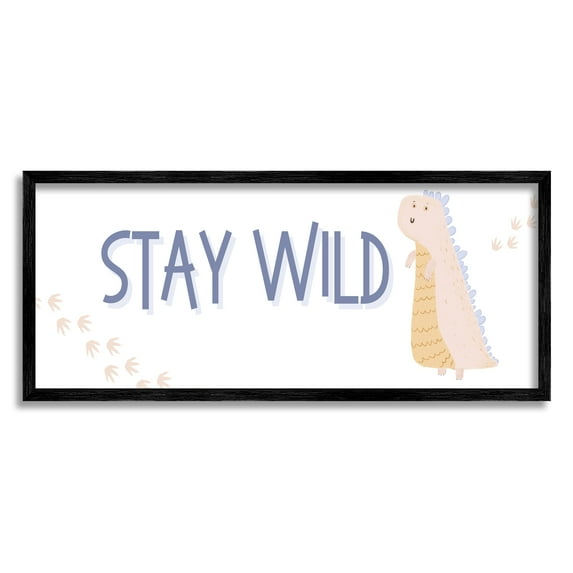 Stupell Industries Stay Wild Soft Dinosaur Animals & Insects Painting Black Framed Art Print Wall Art, 30 x 13