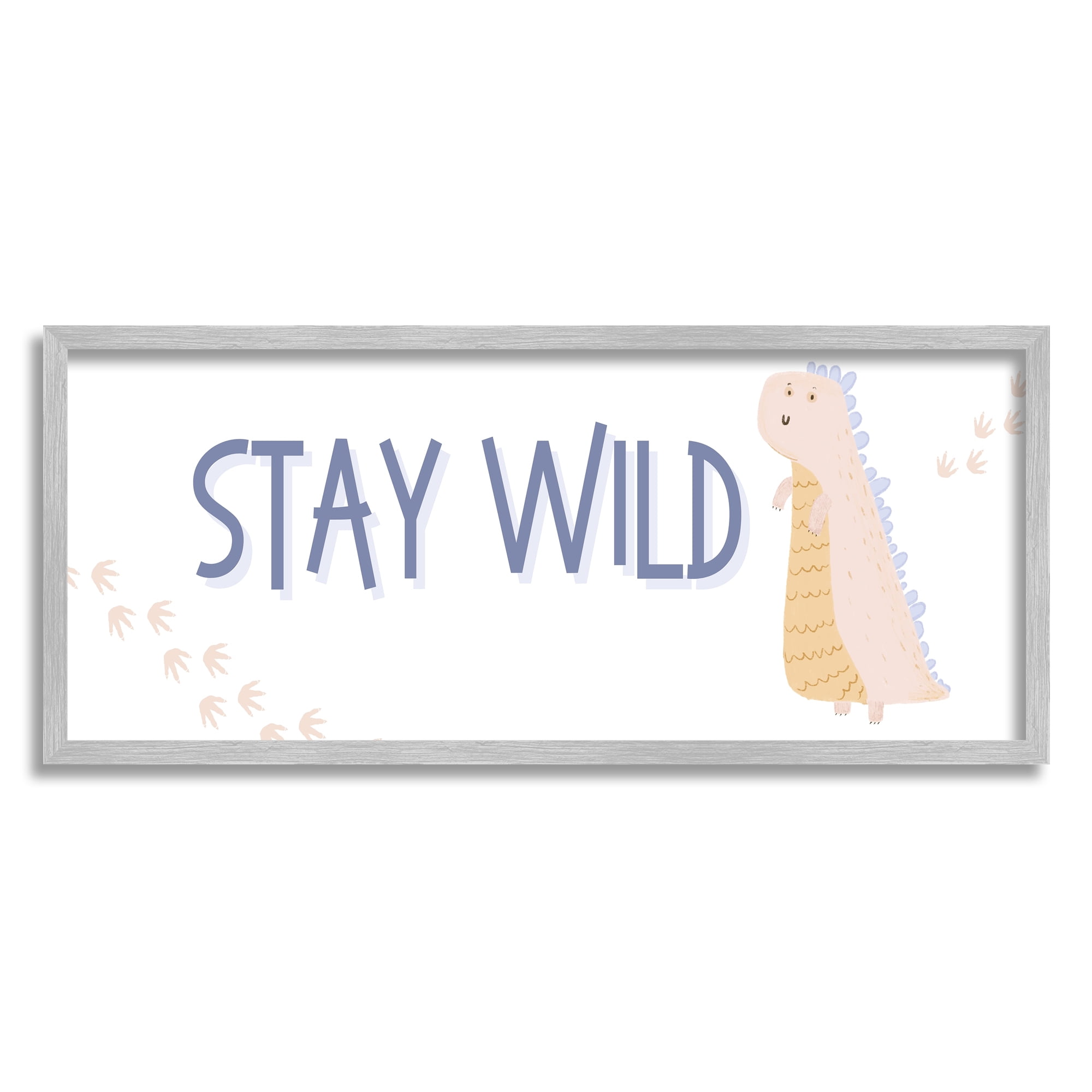 Stupell Industries Stay Wild Soft Dinosaur Animals & Insects Painting Gray Framed Art Print Wall Art, 30 x 13