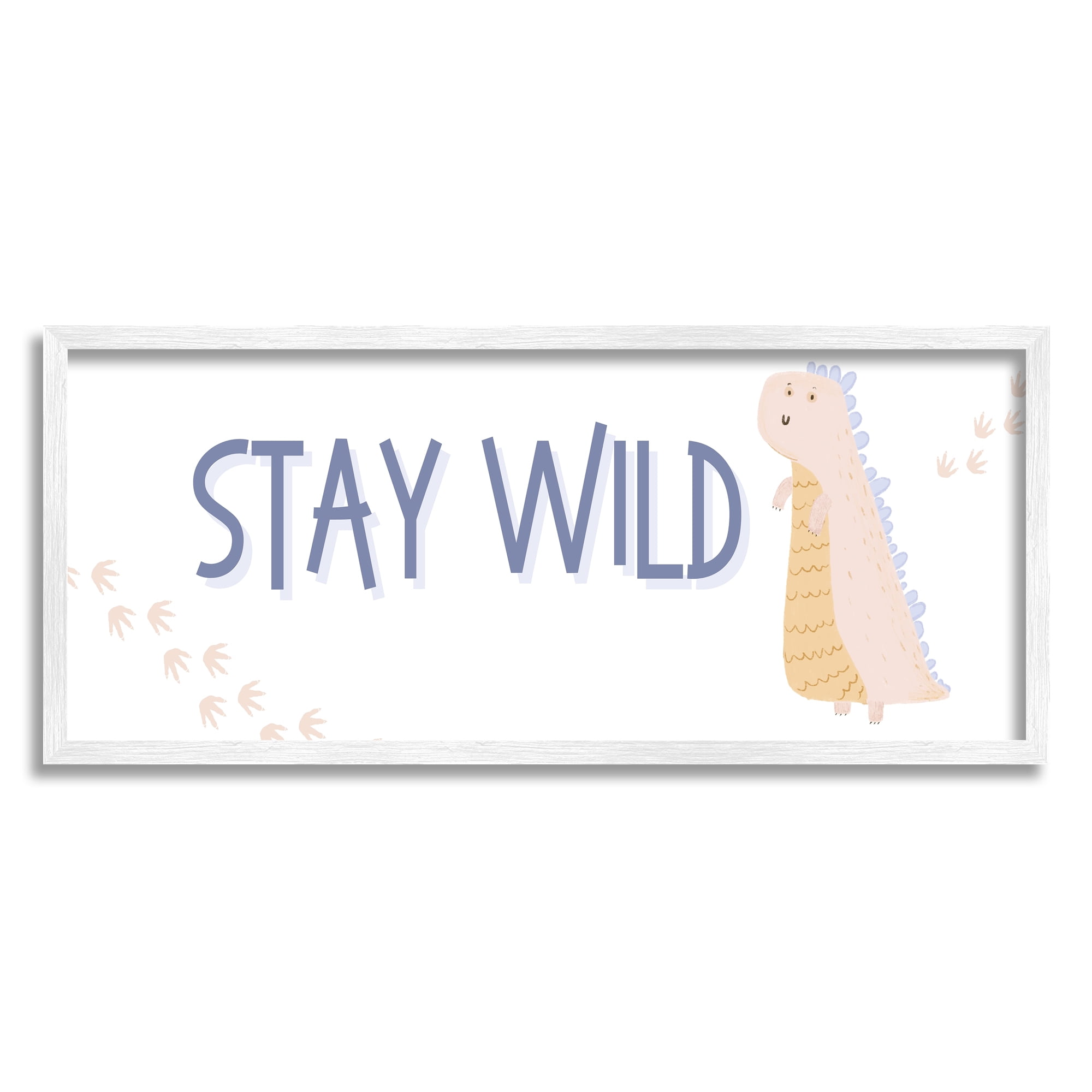 Stupell Industries Stay Wild Soft Dinosaur Animals & Insects Painting White Framed Art Print Wall Art, 24 x 10
