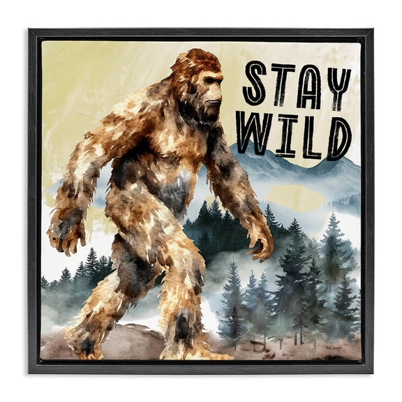 Stupell Industries Stay Wild with Mythical Monster Quotes and Sayings Painting Black Floater Framed Canvas Art Print Wall Art, 18 x 18