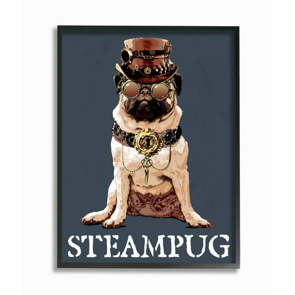 Stupell Industries Steam Pug Funny Steam Punk Dog Pet Design Framed Wall Art by Jim Baldwin, 24" x 30", Black Framed