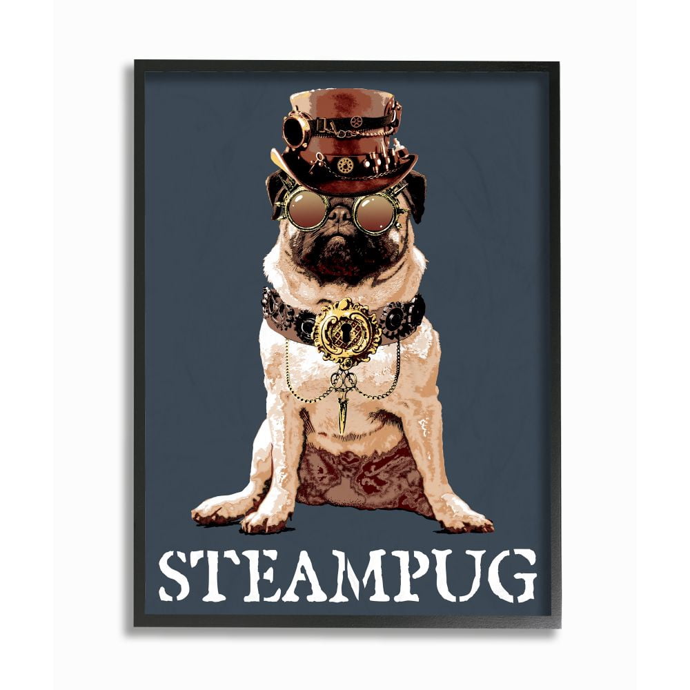 Stupell Industries Steam Pug Funny Steam Punk Dog Pet Design Graphic Art Black Framed Art Print Wall Art, 16x20, by Jim Baldwin