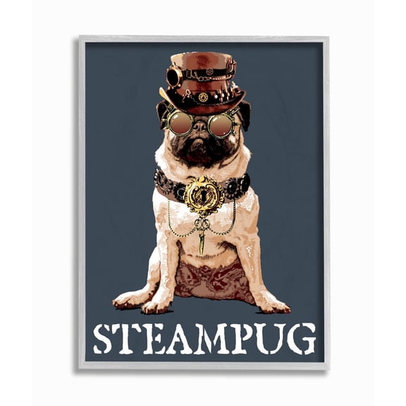 Stupell Industries Steam Pug Funny Steam Punk Dog Pet Design Graphic Art Gray Framed Art Print Wall Art, 16x20, by Jim Baldwin