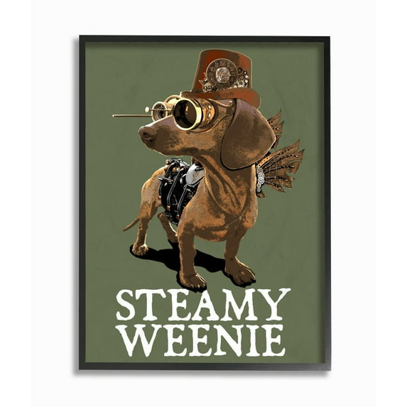 Stupell Industries Steamy Weenie Funny Steam Punk Dog Pet Design Framed Wall Art by Jim Baldwin, 16" x 20", Black Framed