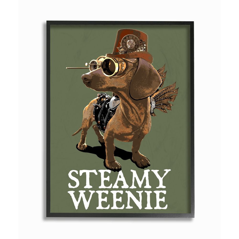 Stupell Industries Steamy Weenie Funny Steam Punk Dog Pet Design Framed Wall Art by Jim Baldwin, 24" x 30", Black Framed