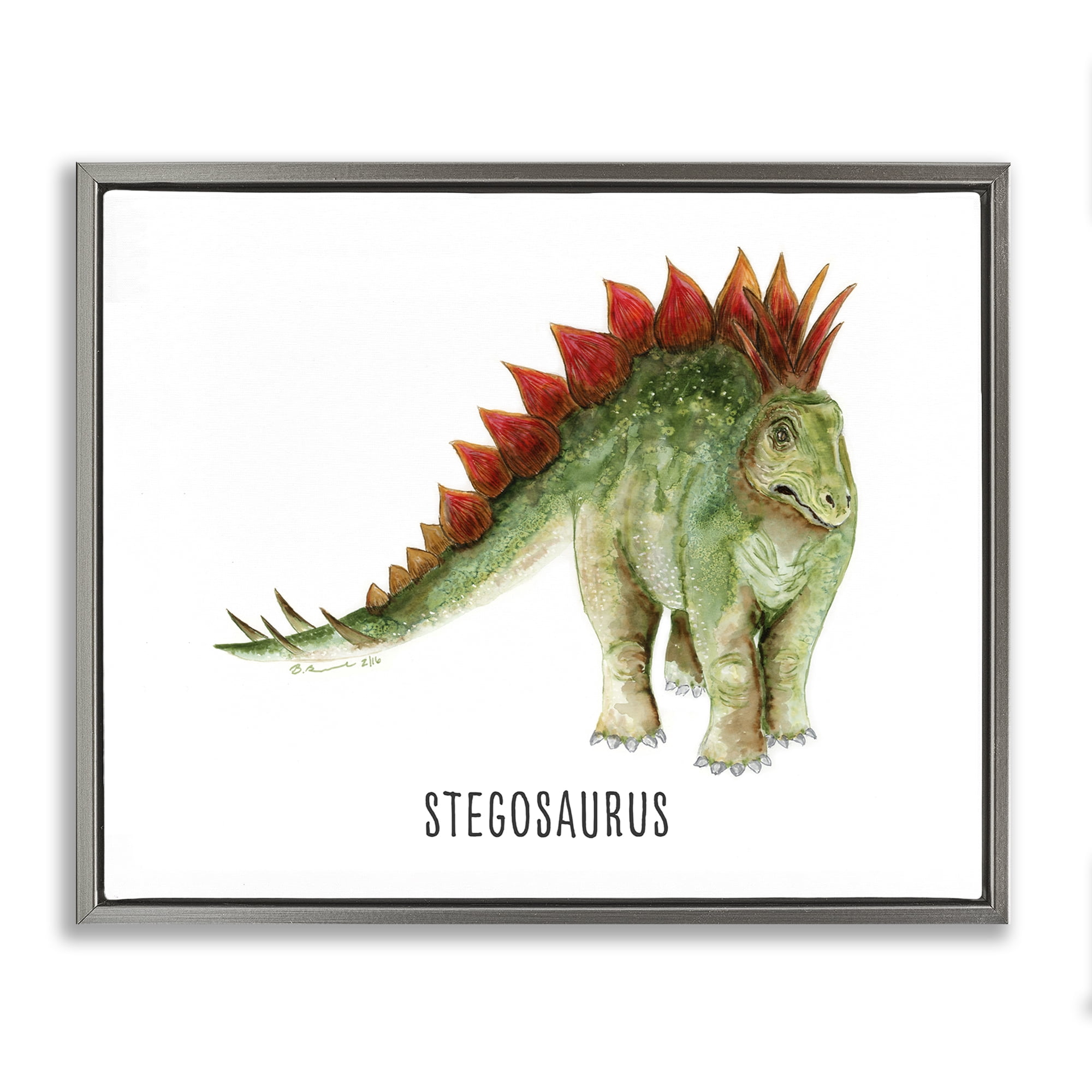 Stupell Industries Stegosaurus Dinosaur Learning Animals Painting Gray Floater Framed Canvas Art Print Wall Art, 31 x 25