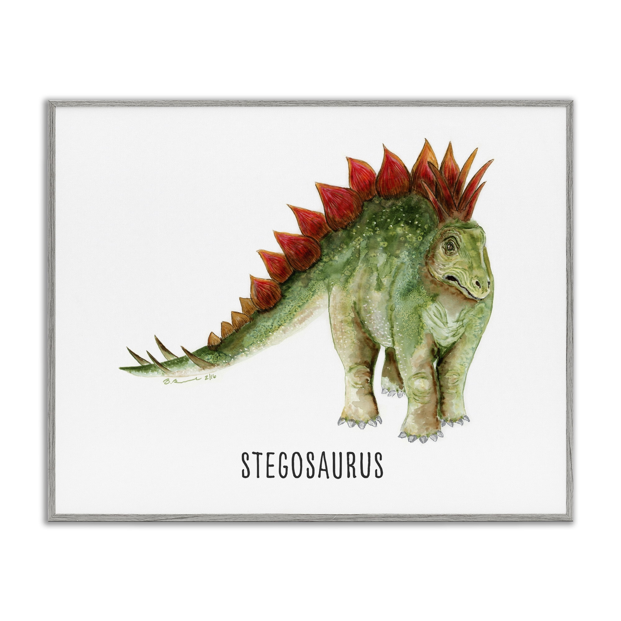 Stupell Industries Stegosaurus Dinosaur Learning Animals Painting Gray Framed Art Print Wall Art, 20 x 16