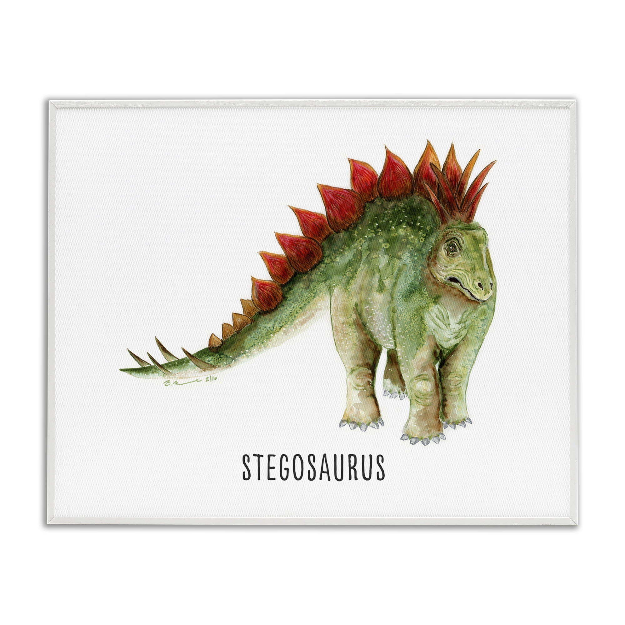Stupell Industries Stegosaurus Dinosaur Learning Animals Painting White Framed Art Print Wall Art, 30 x 24