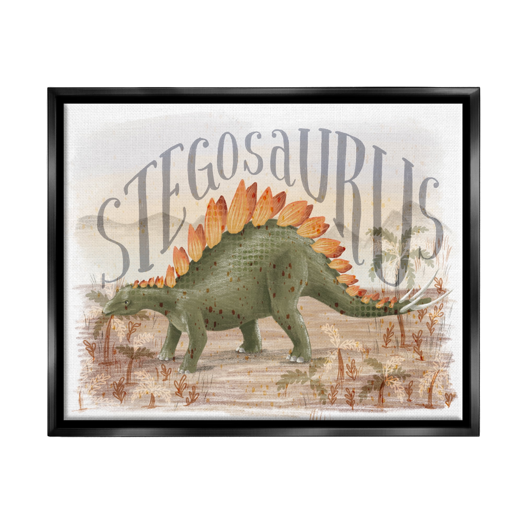Stupell Industries Stegosaurus In Nature Animals & Insects Painting Black Floater Framed Canvas Art Print Wall Art, 31 x 25