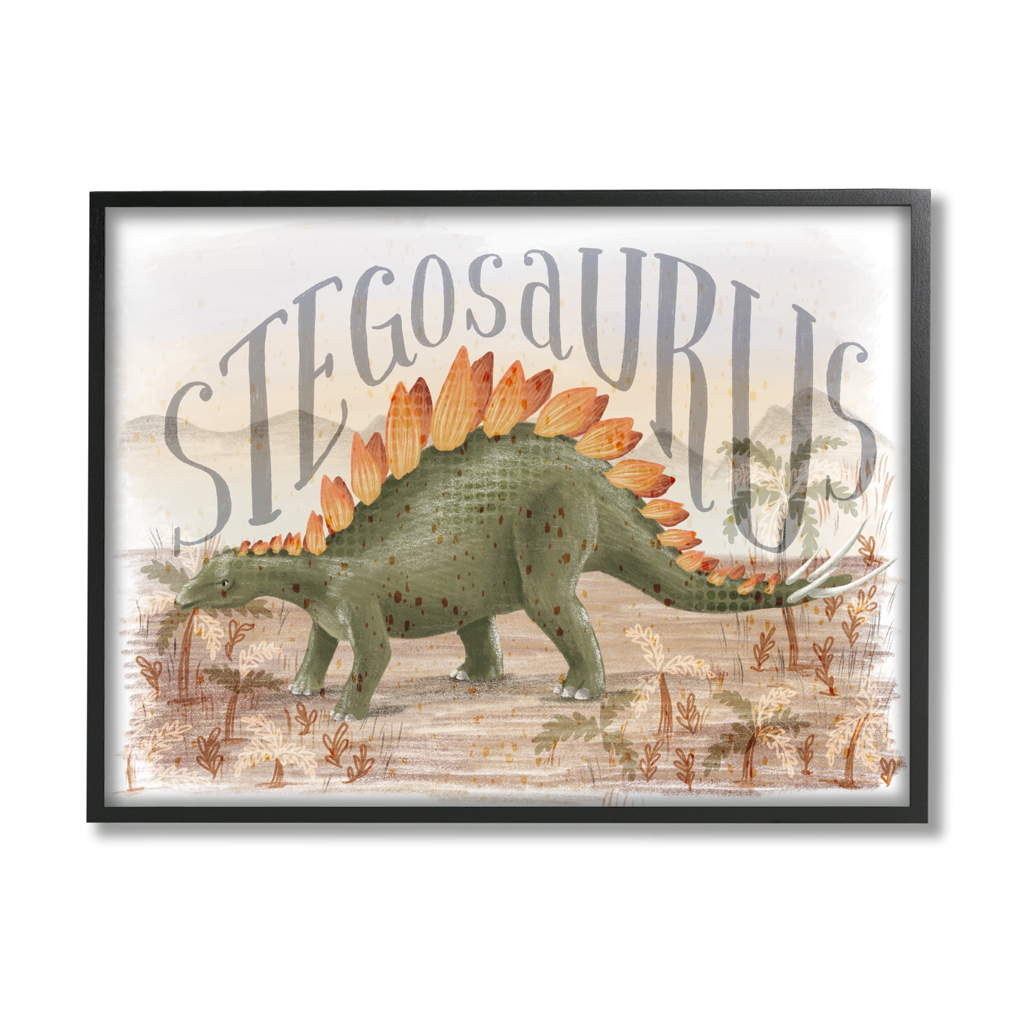 Stupell Industries Stegosaurus In Nature Animals & Insects Painting Black Framed Art Print Wall Art, 30 x 24