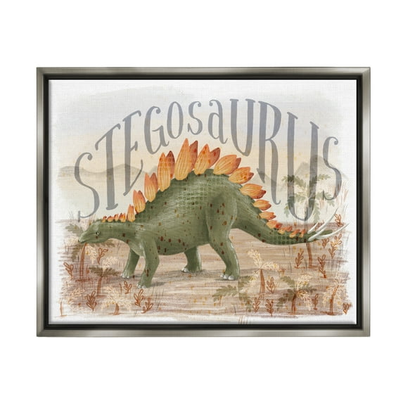 Stupell Industries Stegosaurus In Nature Animals & Insects Painting Gray Floater Framed Canvas Art Print Wall Art, 21 x 17