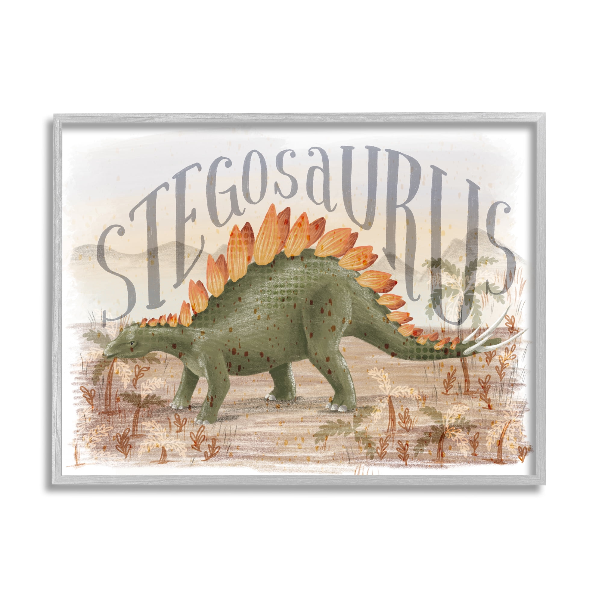 Stupell Industries Stegosaurus In Nature Animals & Insects Painting Gray Framed Art Print Wall Art, 20 x 16