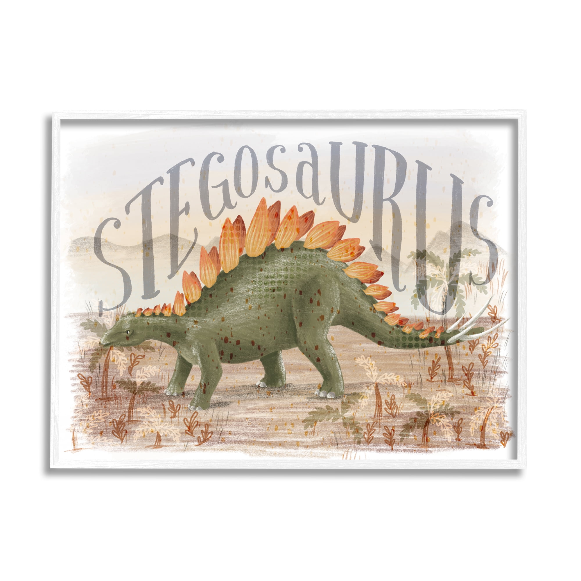 Stupell Industries Stegosaurus In Nature Animals & Insects Painting White Framed Art Print Wall Art, 14 x 11