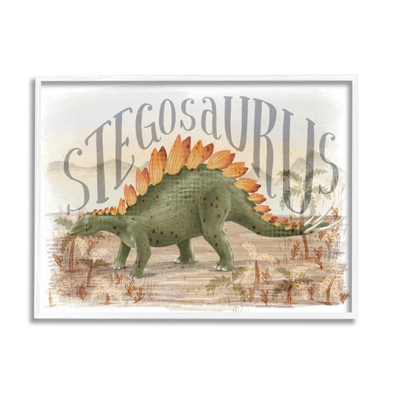 Stupell Industries Stegosaurus In Nature Animals & Insects Painting White Framed Art Print Wall Art, 30 x 24