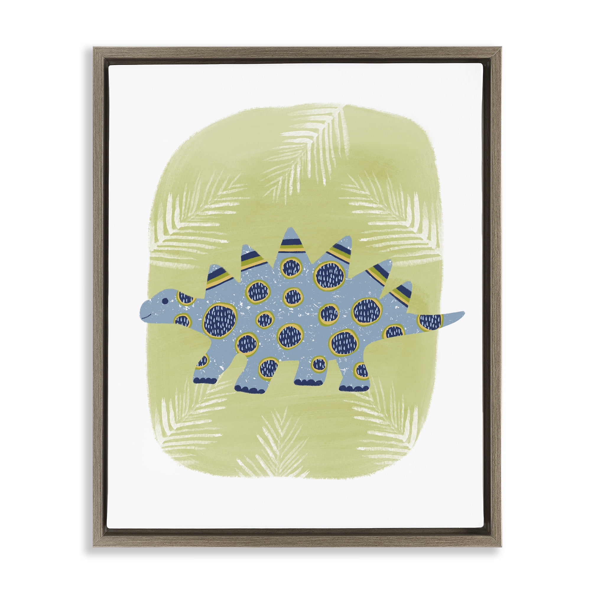 Stupell Industries Stegosaurus with Leaves Animals & Insects Painting Brown Floater Framed Art Print Wall Art, 17 x 21