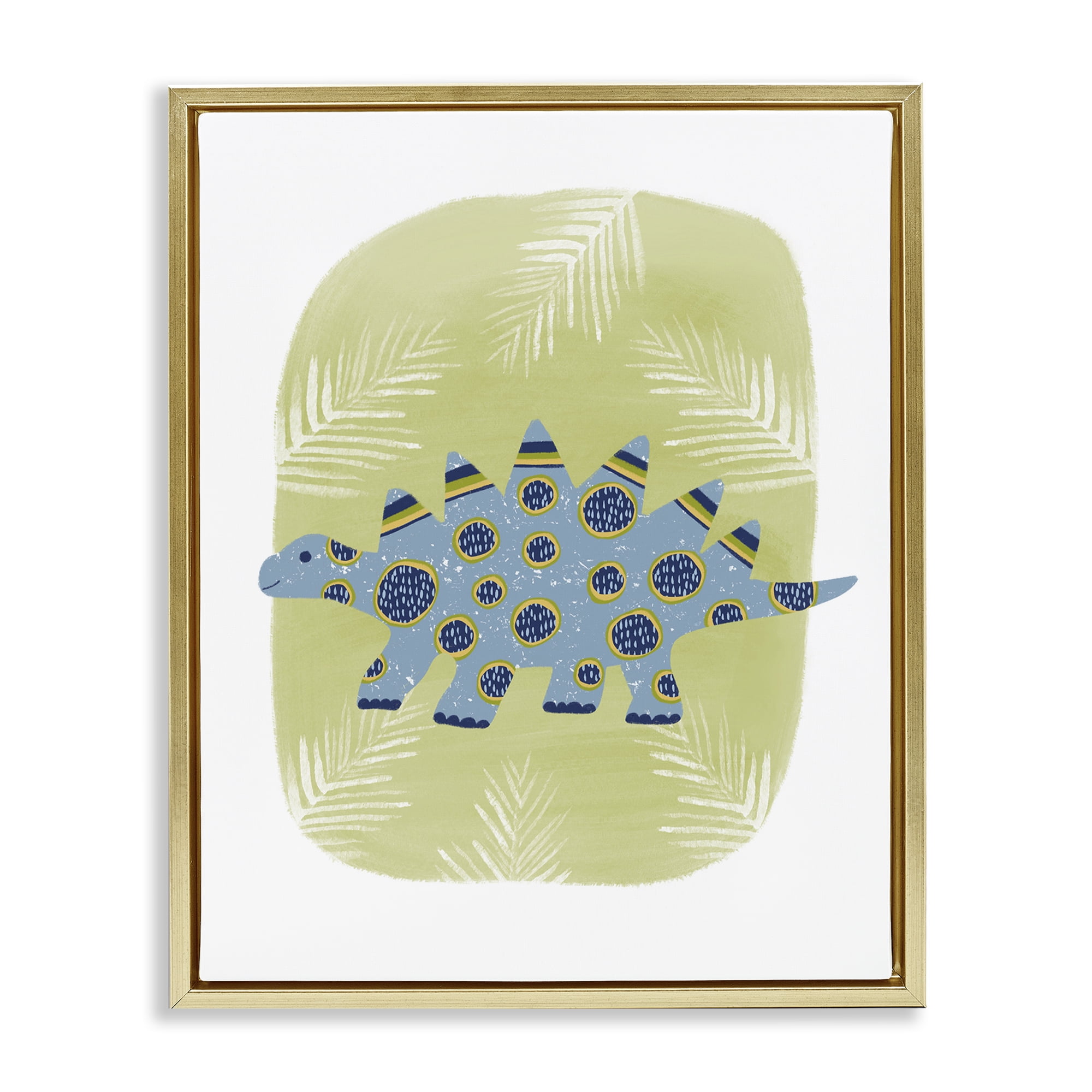 Stupell Industries Stegosaurus with Leaves Animals & Insects Painting Gold Floater Framed Art Print Wall Art, 25 x 31