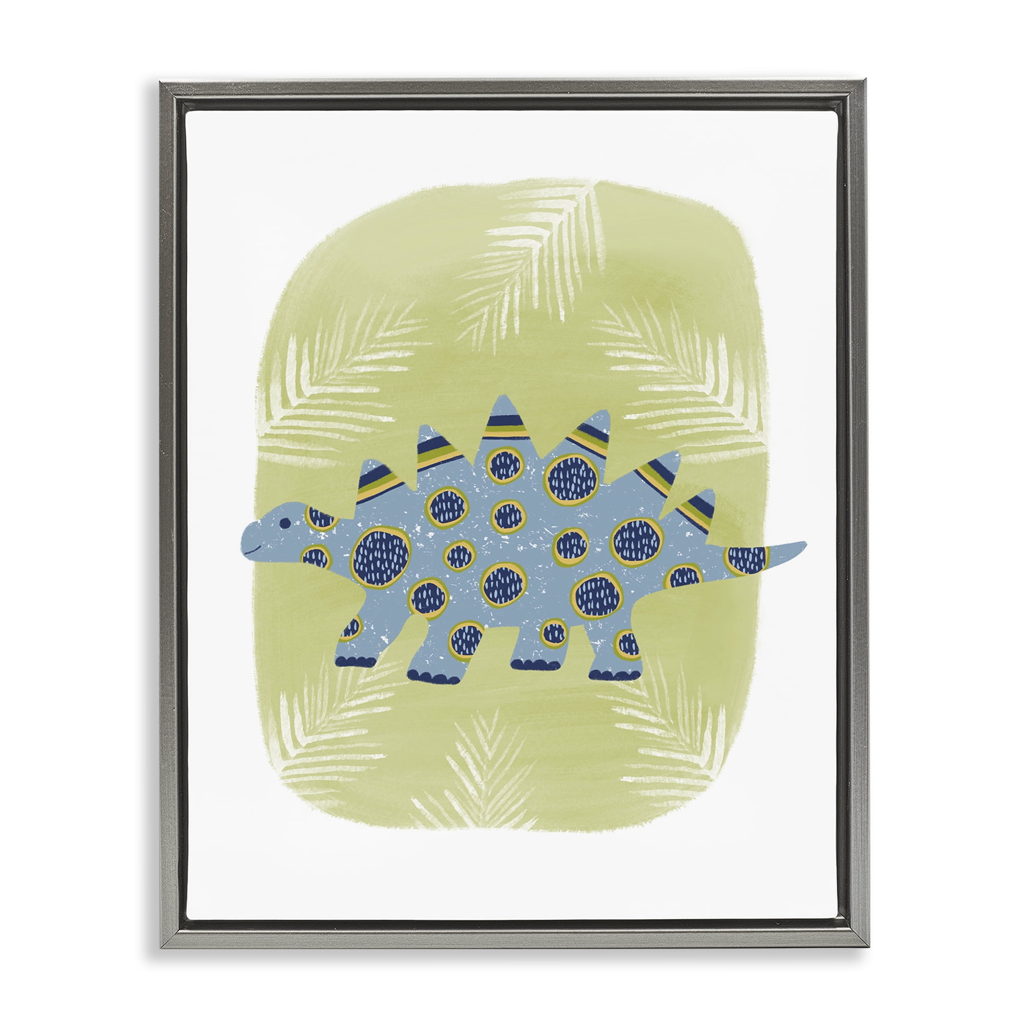 Stupell Industries Stegosaurus with Leaves Animals & Insects Painting Gray Floater Framed Art Print Wall Art, 17 x 21