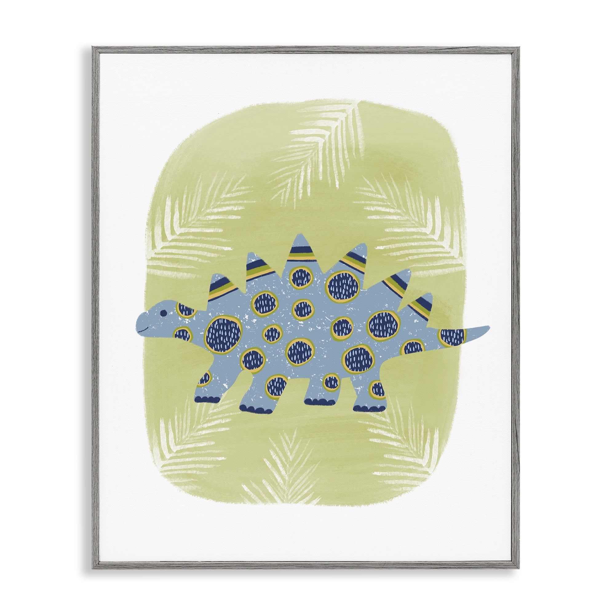 Stupell Industries Stegosaurus with Leaves Animals & Insects Painting Gray Framed Art Print Wall Art, 16 x 20