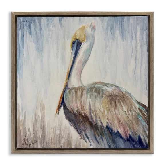 Stupell Industries Stella Watercolor Pelican Portrait Brown Framed Floater Canvas Wall Art design by Linda Sperruzzi, 25 x 25