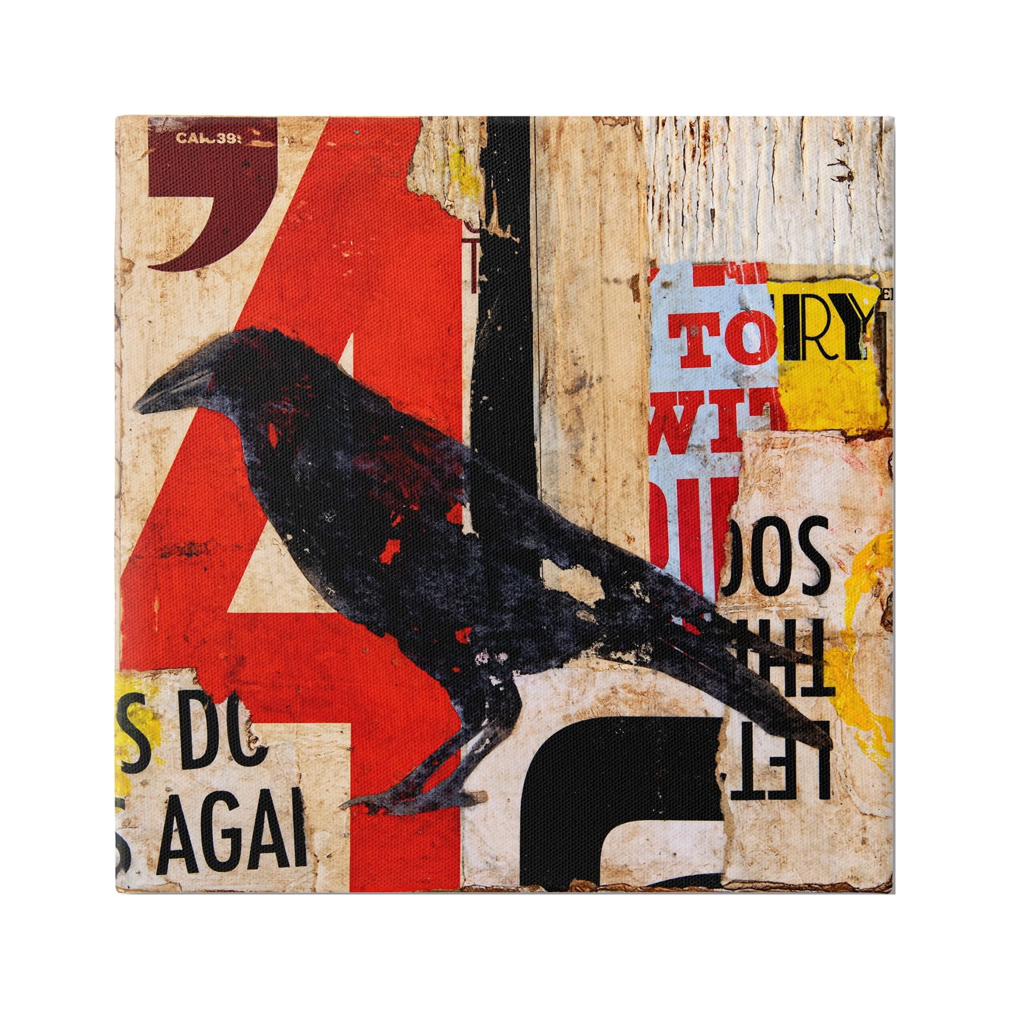 Stupell Industries Stenciled Street Style Black Bird Layered Abstract Words Painting Gallery Wrapped Canvas Print Wall Art, Design by Erin Ashley
