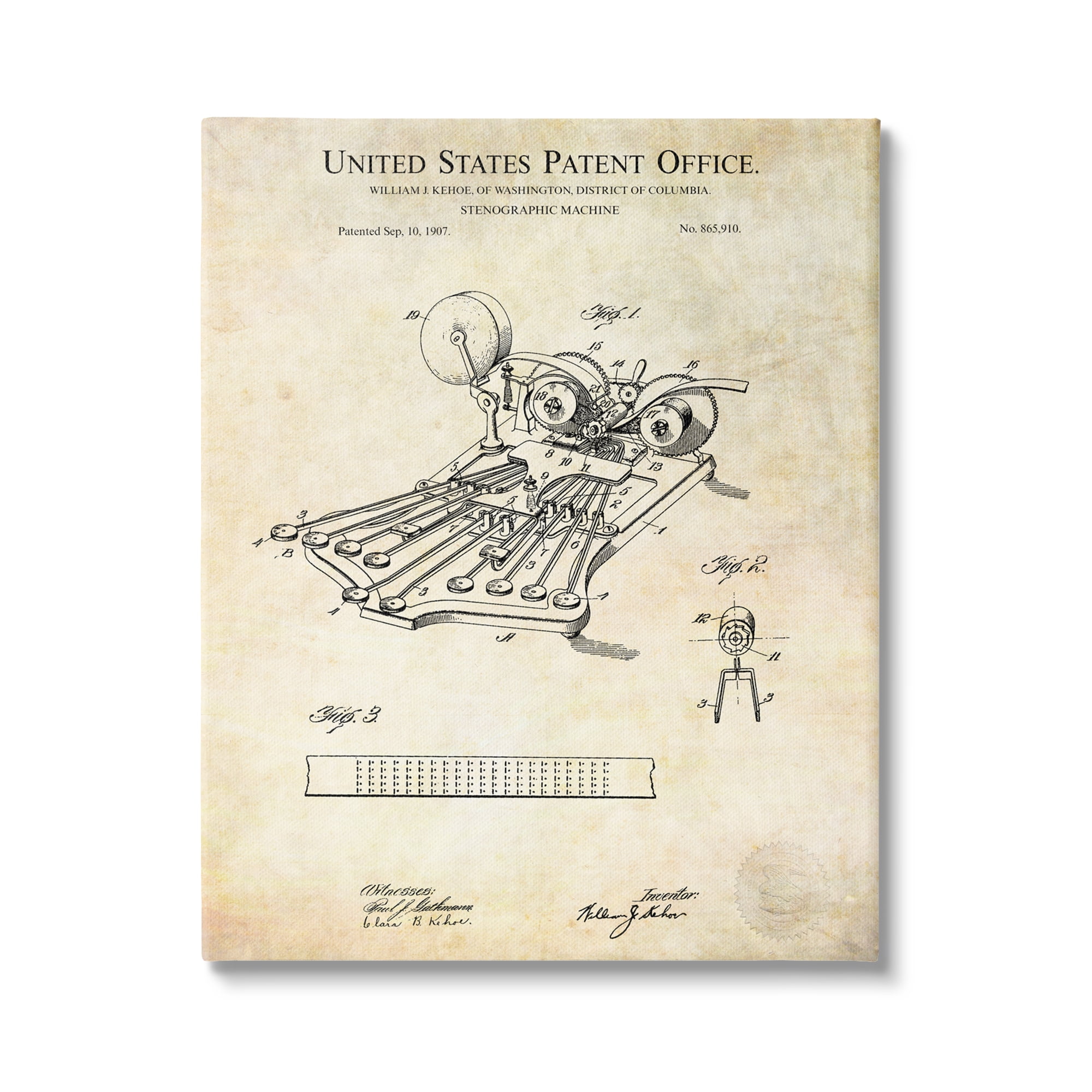 Stupell Industries Stenograph Machine Blueprint Diagram Detailed Patent Text Canvas Wall Art, 16 x 20, Design by Karl Hronek