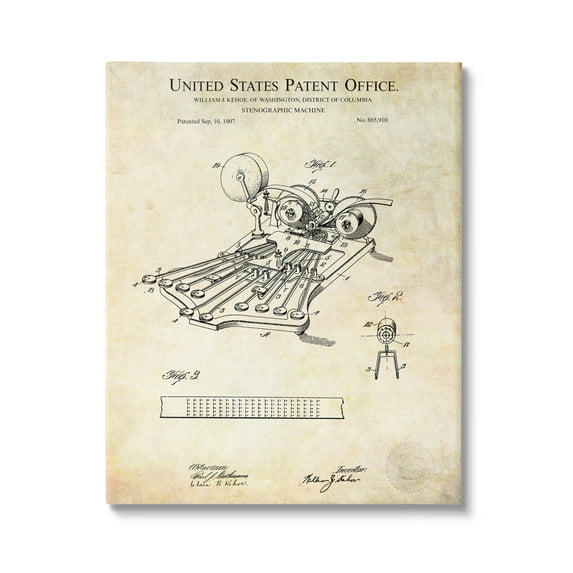 Stupell Industries Stenograph Machine Blueprint Diagram Detailed Patent Text Canvas Wall Art, 30 x 40, Design by Karl Hronek