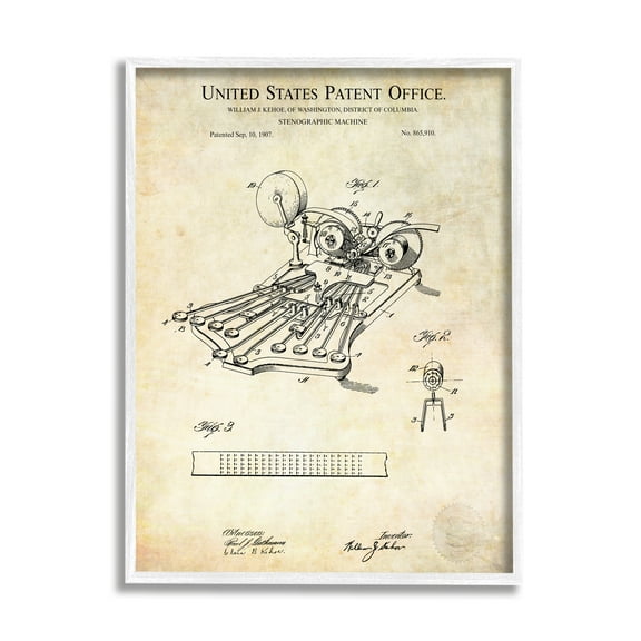 Stupell Industries Stenograph Machine Blueprint Diagram Detailed Patent Text Framed Wall Art, 11 x 14, Design by Karl Hronek