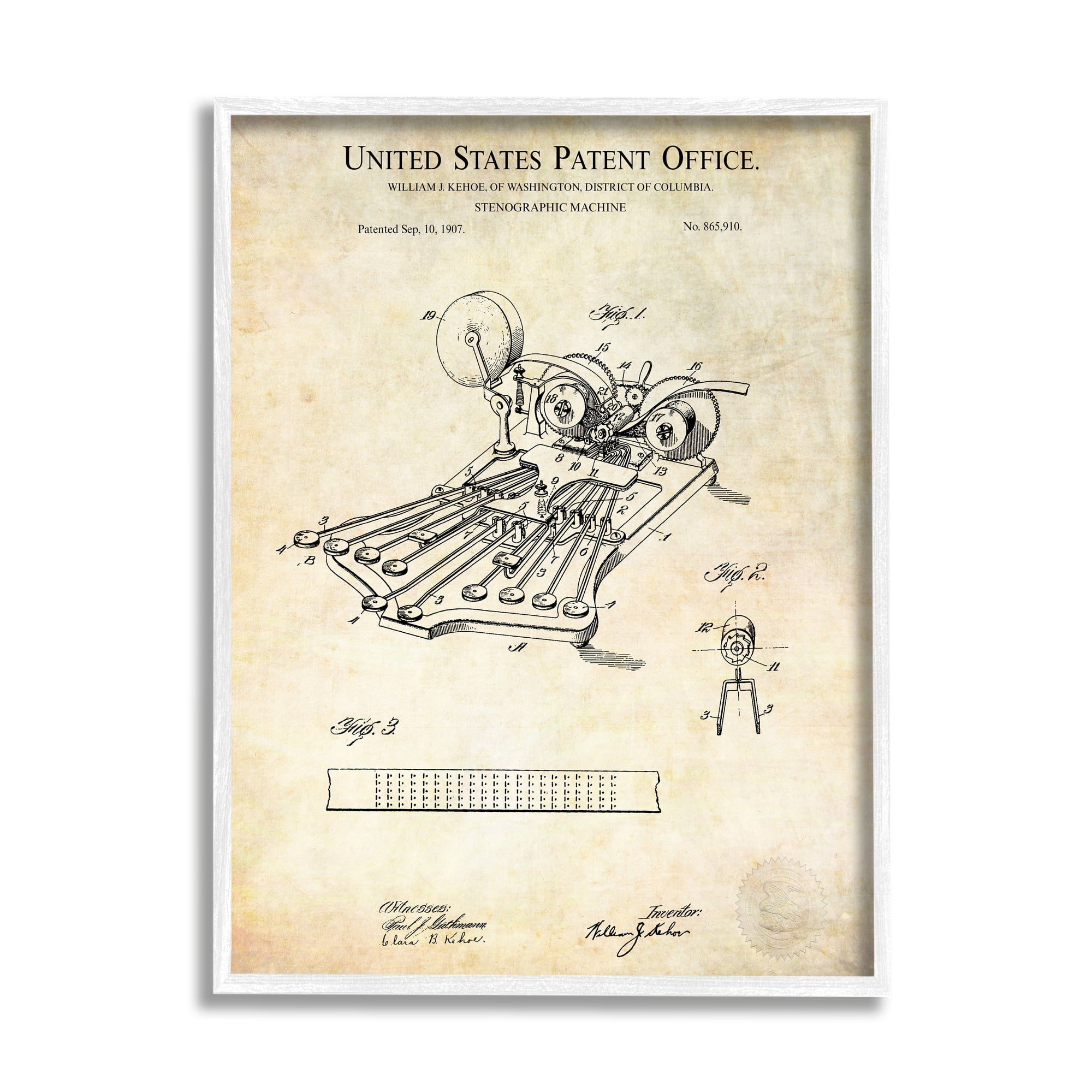 Stupell Industries Stenograph Machine Blueprint Diagram Detailed Patent Text Framed Wall Art, 16 x 20, Design by Karl Hronek