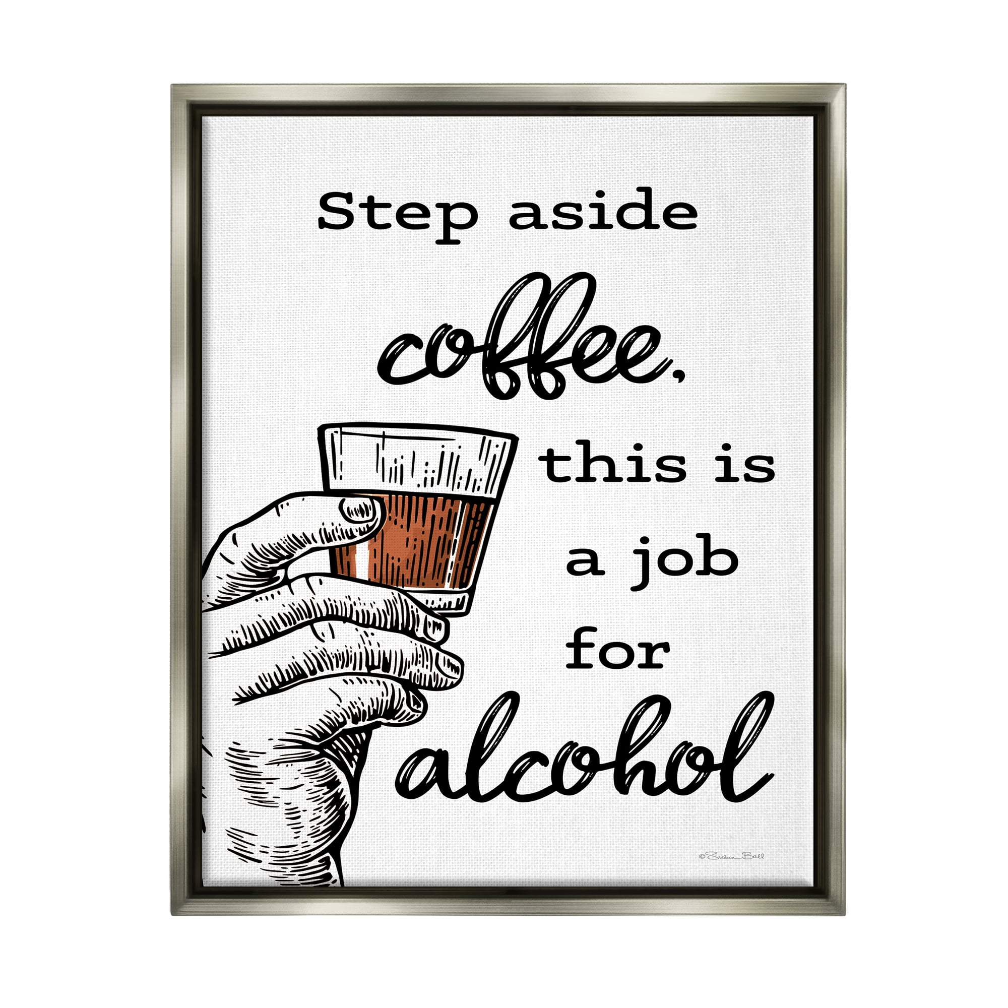 Stupell Industries Step Aside Coffee Funny Food & Beverage Painting Gray Floater Framed Canvas Art Print Wall Art, 17 x 21
