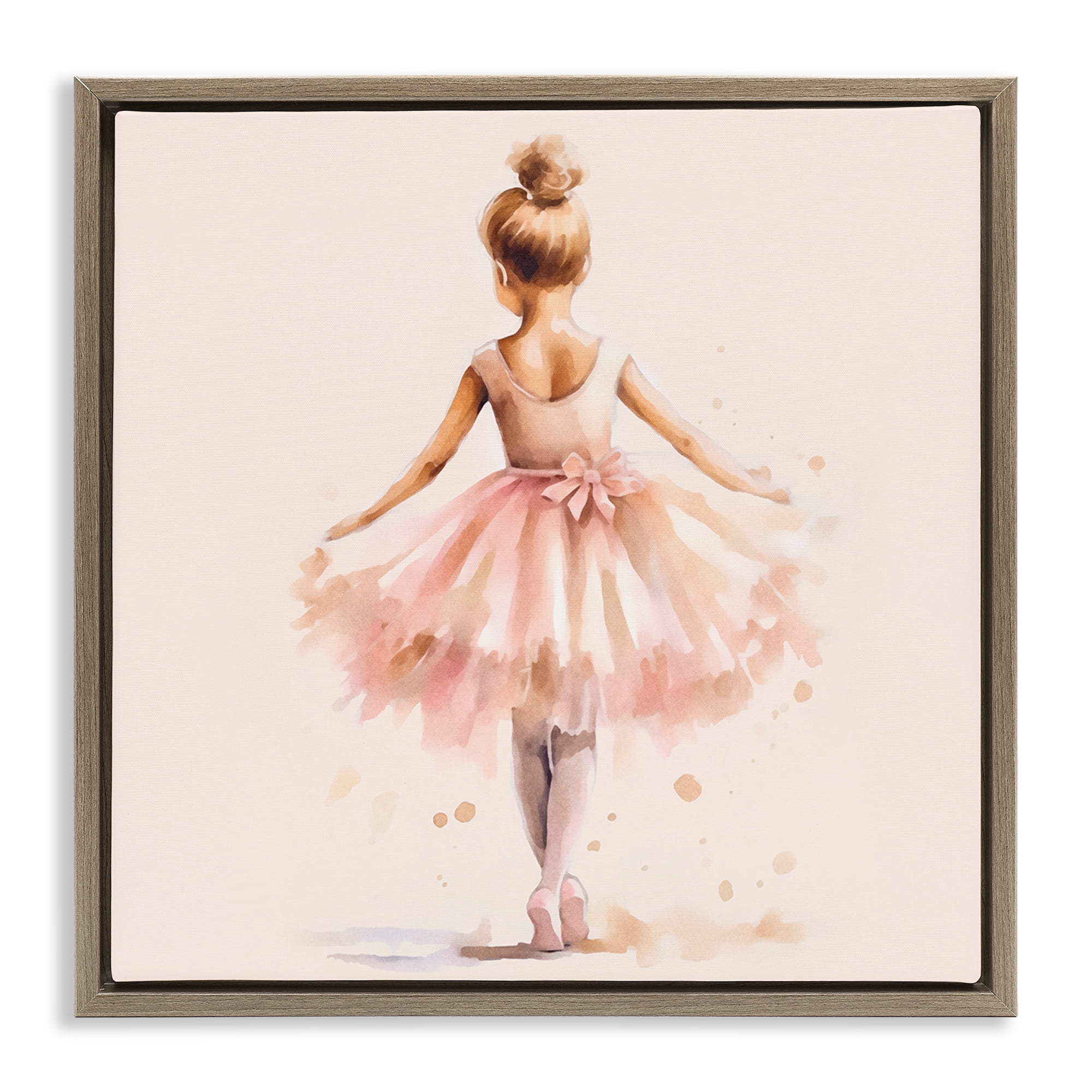 Stupell Industries Stepping Ballerina in Tutu People Painting Brown Floater Framed Canvas Art Print Wall Art, 18 x 18