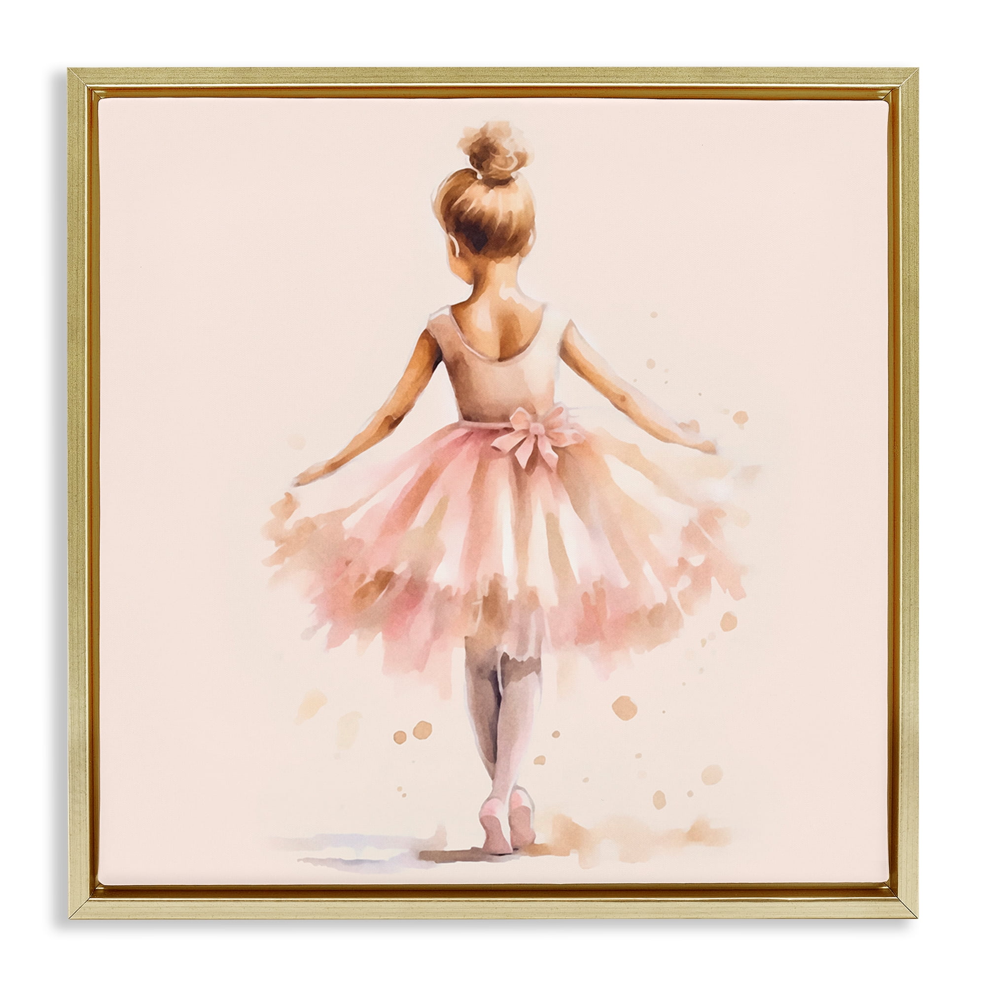 Stupell Industries Stepping Ballerina in Tutu People Painting Gold Floater Framed Canvas Art Print Wall Art, 25 x 25