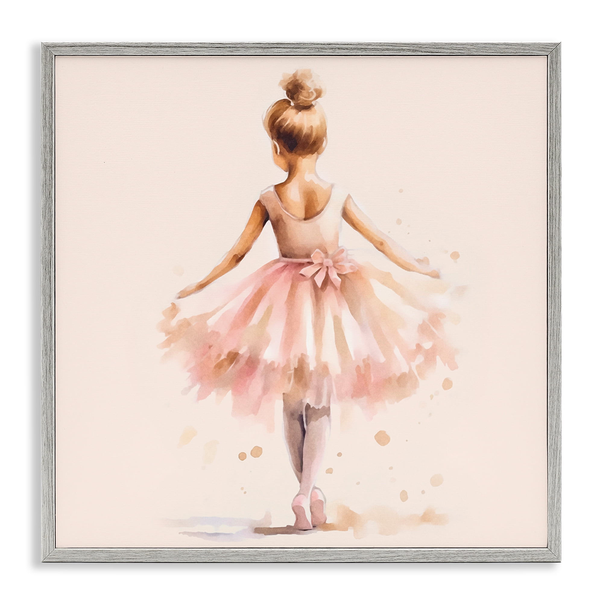 Stupell Industries Stepping Ballerina in Tutu People Painting Gray Framed Art Print Wall Art, 12 x 12