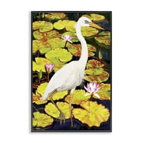 Stupell Industries Stepping Bird on Lily Pads Animals Painting Black Framed Art Print Wall Art, 12 x 18