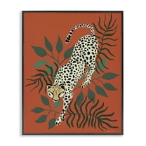 Stupell Industries Stepping Cheetah & Leaves Animals & Insects Painting Black Framed Art Print Wall Art, 11 x 14