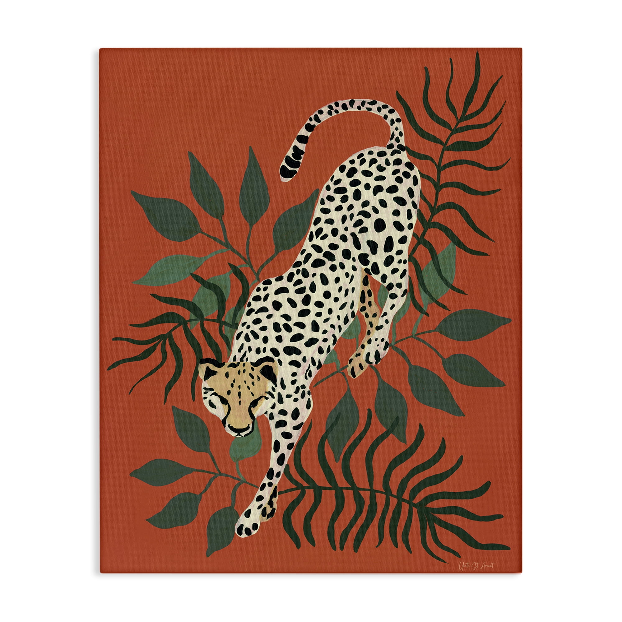 Stupell Industries Stepping Cheetah & Leaves Animals & Insects Painting Gallery Wrapped Canvas Art Print Wall Art, 16 x 20