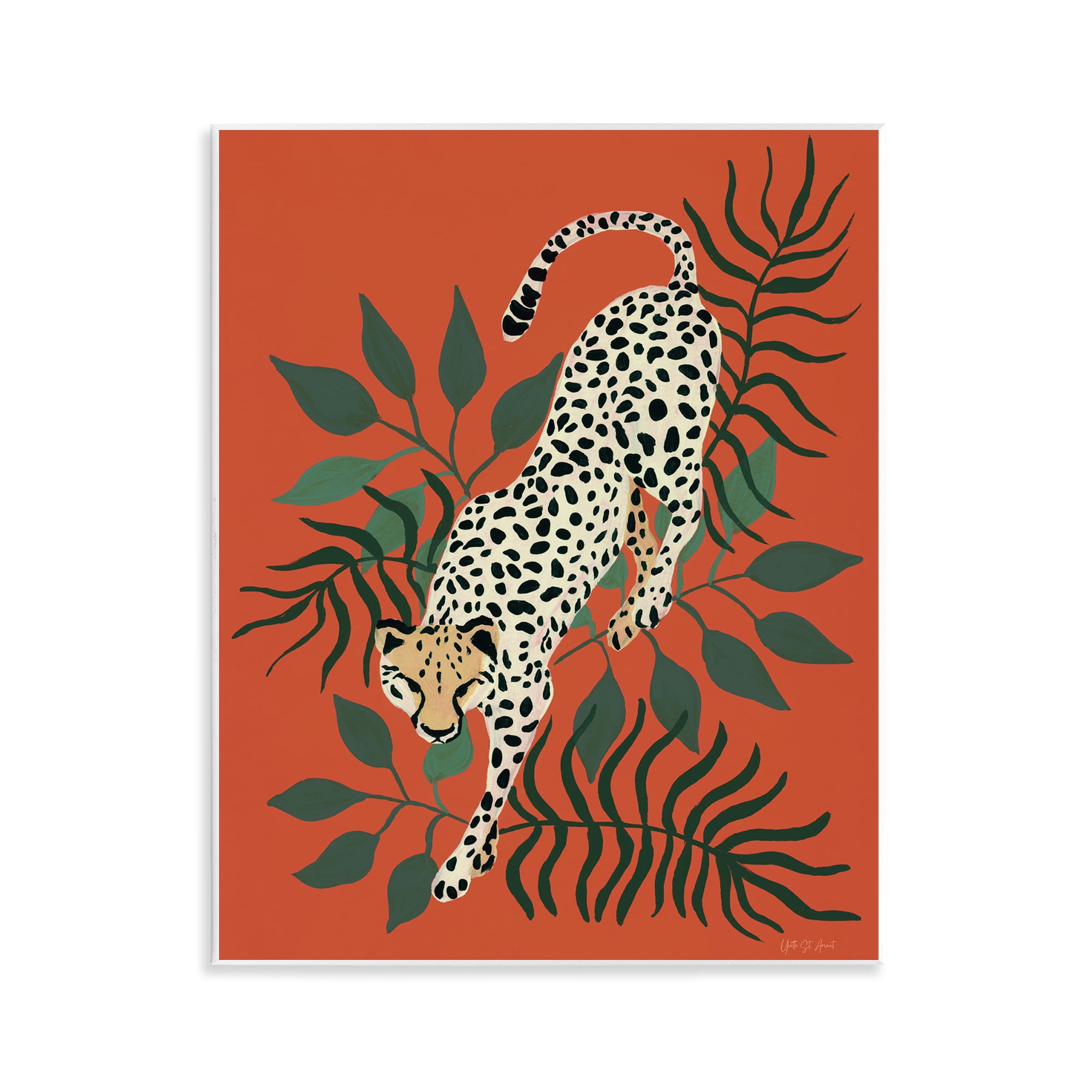Stupell Industries Stepping Cheetah & Leaves Animals & Insects Painting Unframed Art Print Wall Art, 11 x 14