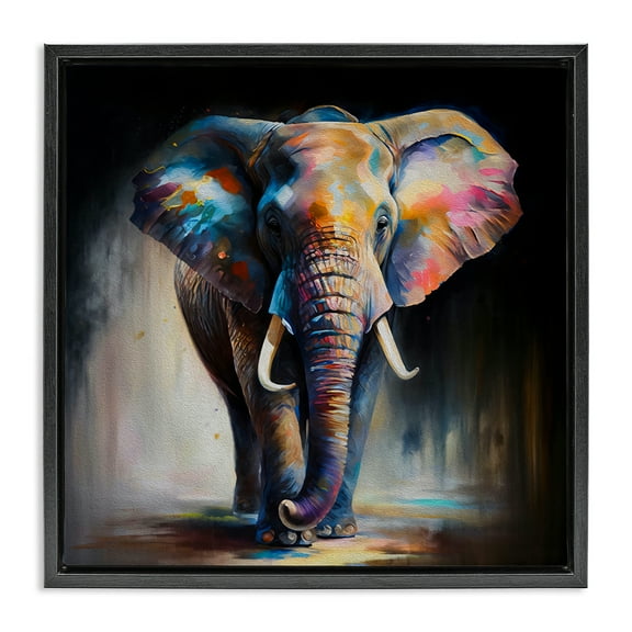 Stupell Industries Stepping Elephant in Shadow Animals & Insects Painting Black Floater Framed Canvas Art Print Wall Art, 18 x 18