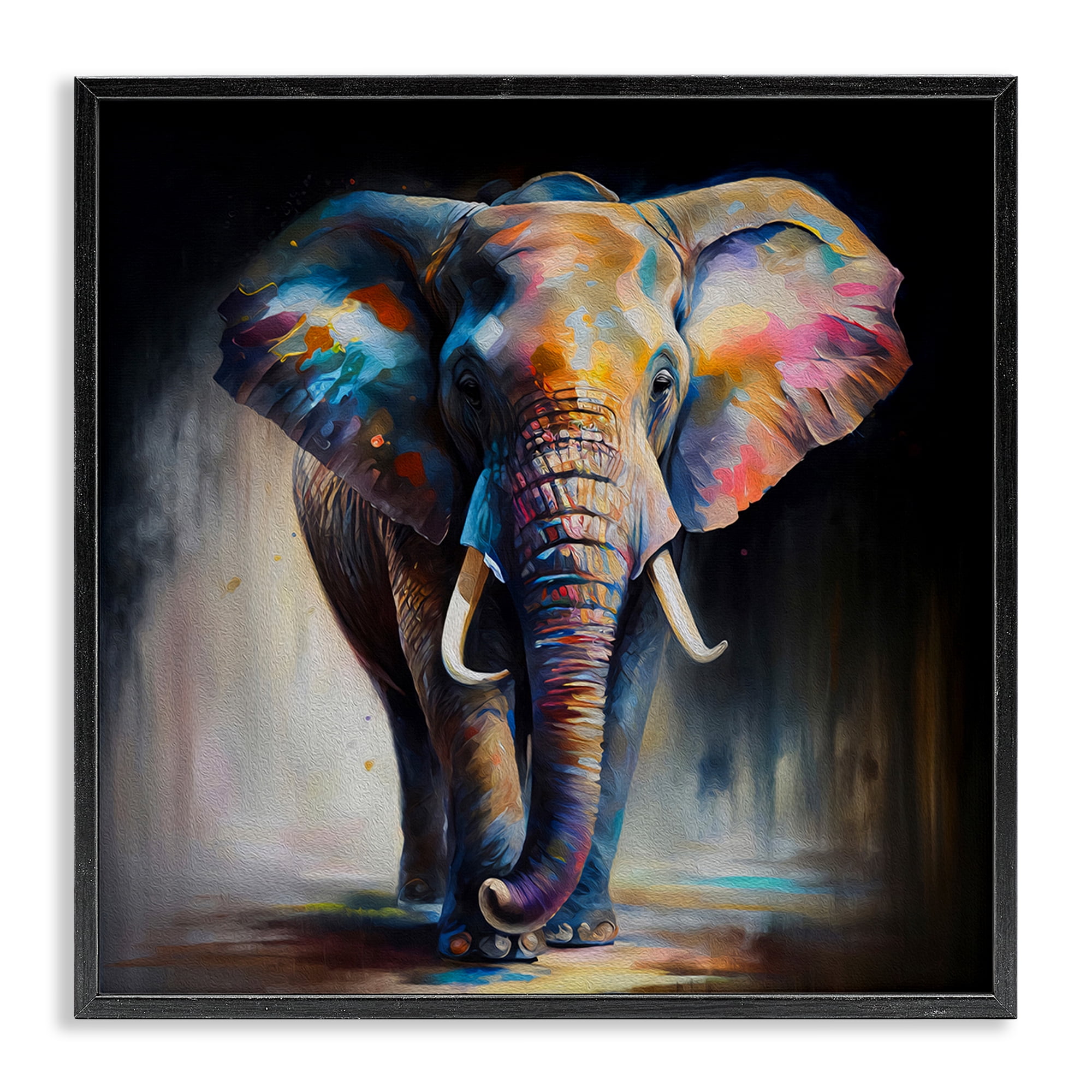 Stupell Industries Stepping Elephant in Shadow Animals & Insects Painting Black Framed Art Print Wall Art, 17 x 17