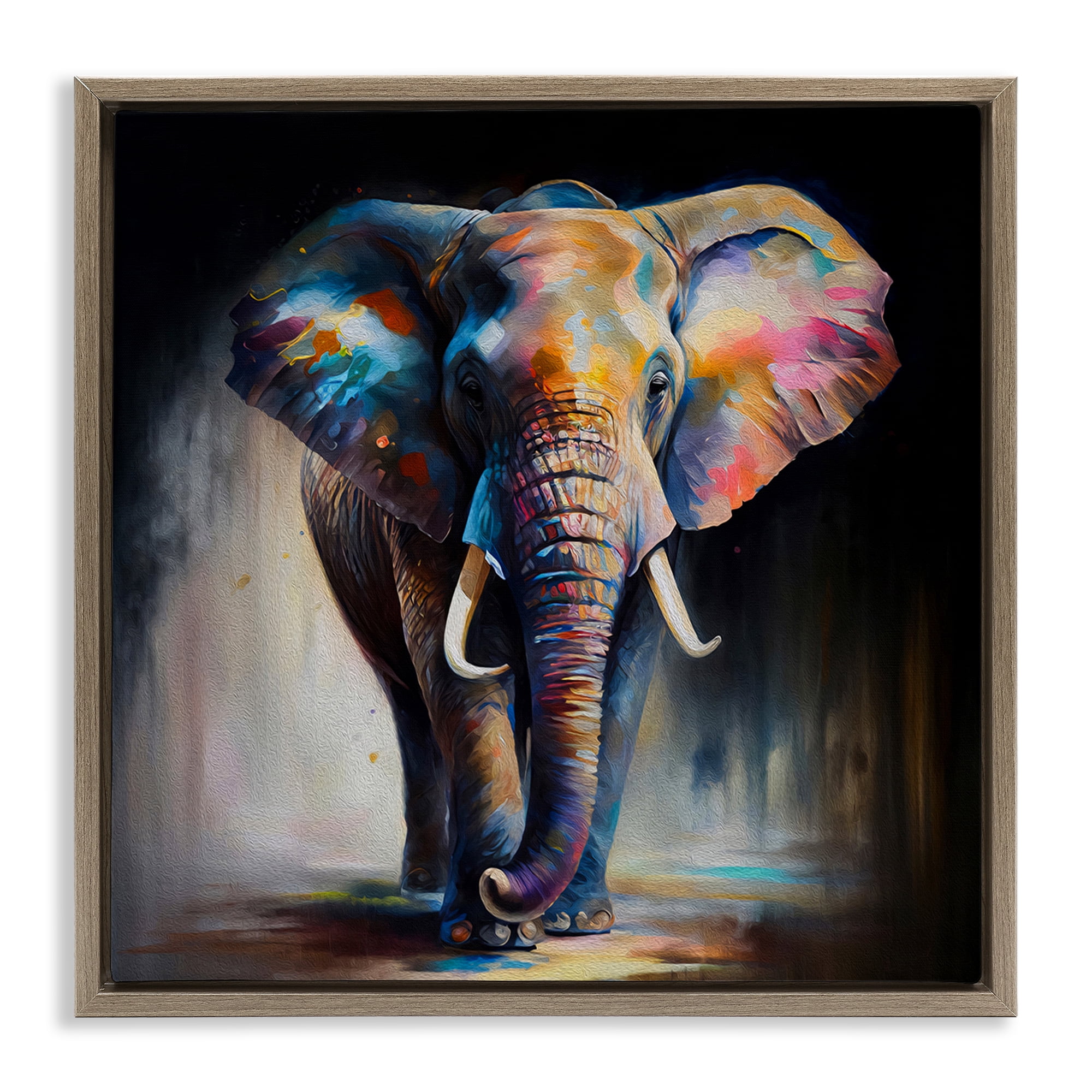 Stupell Industries Stepping Elephant in Shadow Animals & Insects Painting Brown Floater Framed Canvas Art Print Wall Art, 25 x 25