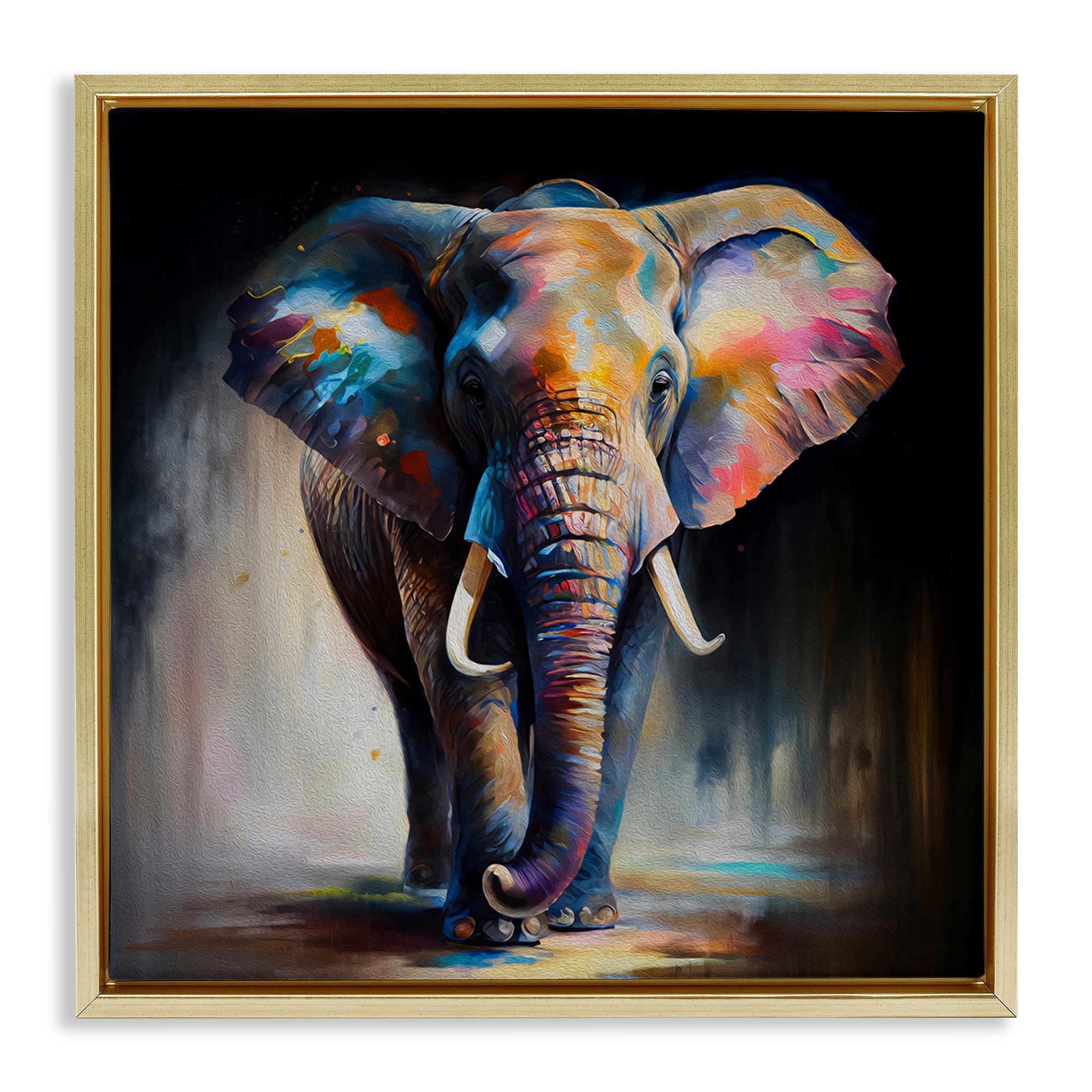 Stupell Industries Stepping Elephant in Shadow Animals & Insects Painting Gold Floater Framed Canvas Art Print Wall Art, 18 x 18